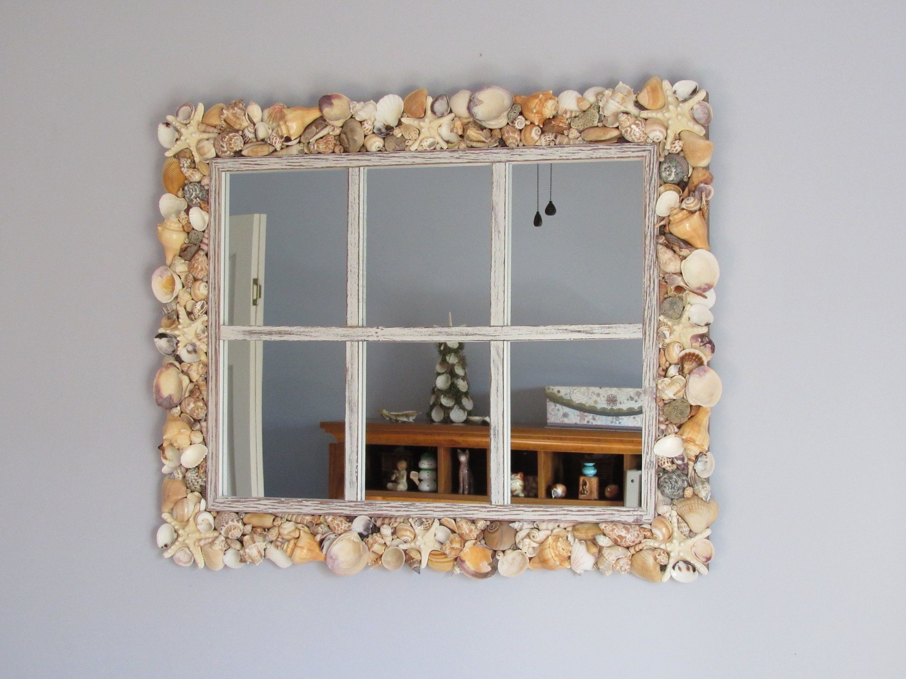 Latest Seashell Mirror / Window Pane Wall Mirror / Large Coastal Wall Decor With Seashell Wall Mirrors (Photo 13 of 20)