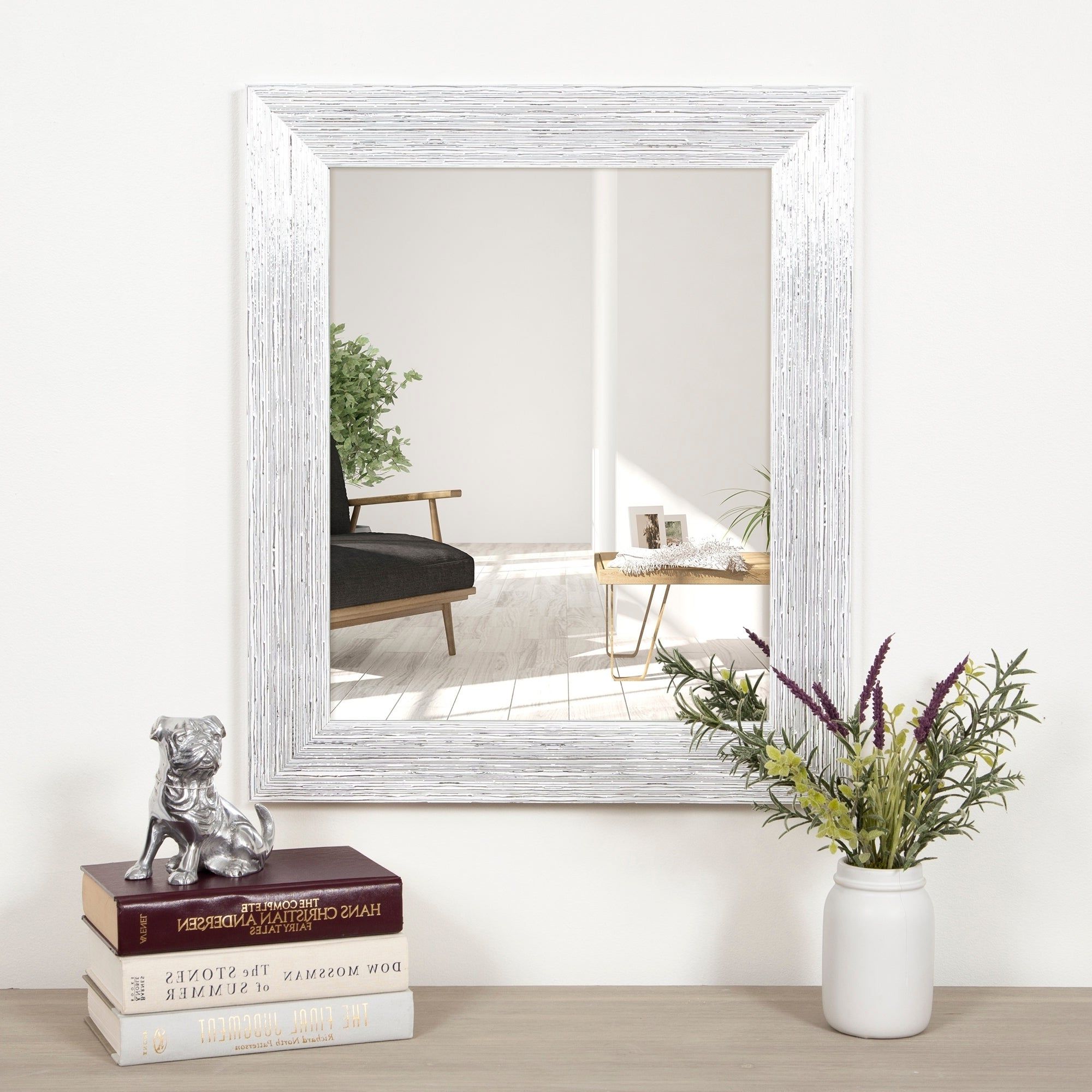 Latest White Framed Wall Mirrors Inside Gallery Solutions Textured White And Silver Framed Accent Wall Mirror (View 20 of 20)