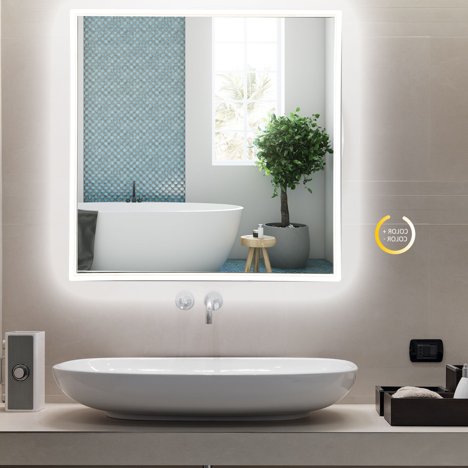 Lighted Bathroom Wall Mirrors Intended For Most Recent Details About 24" Led Lighted Bathroom Wall Mirror 3 Colors Aluminum Glass  Makeup Touch Button (View 13 of 20)