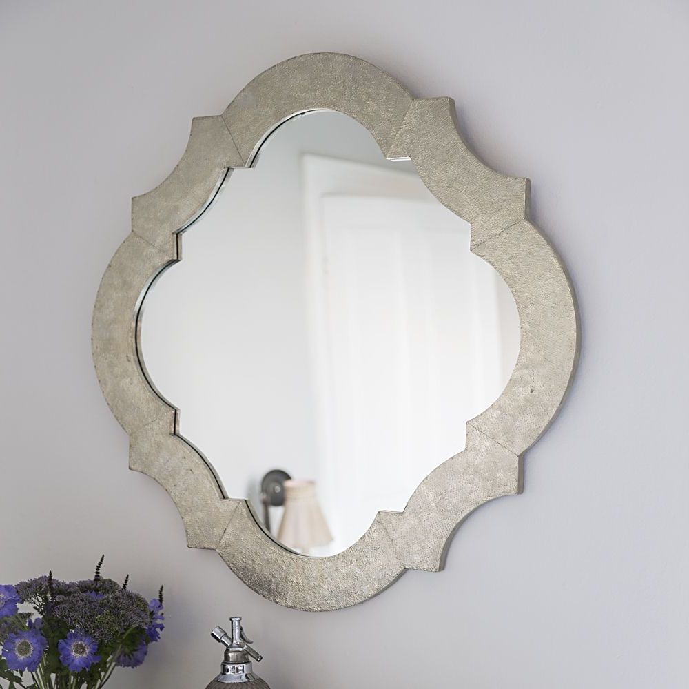 Lotus White Metal Wall Mirror Inside Famous Iron Wall Mirrors (View 7 of 20)