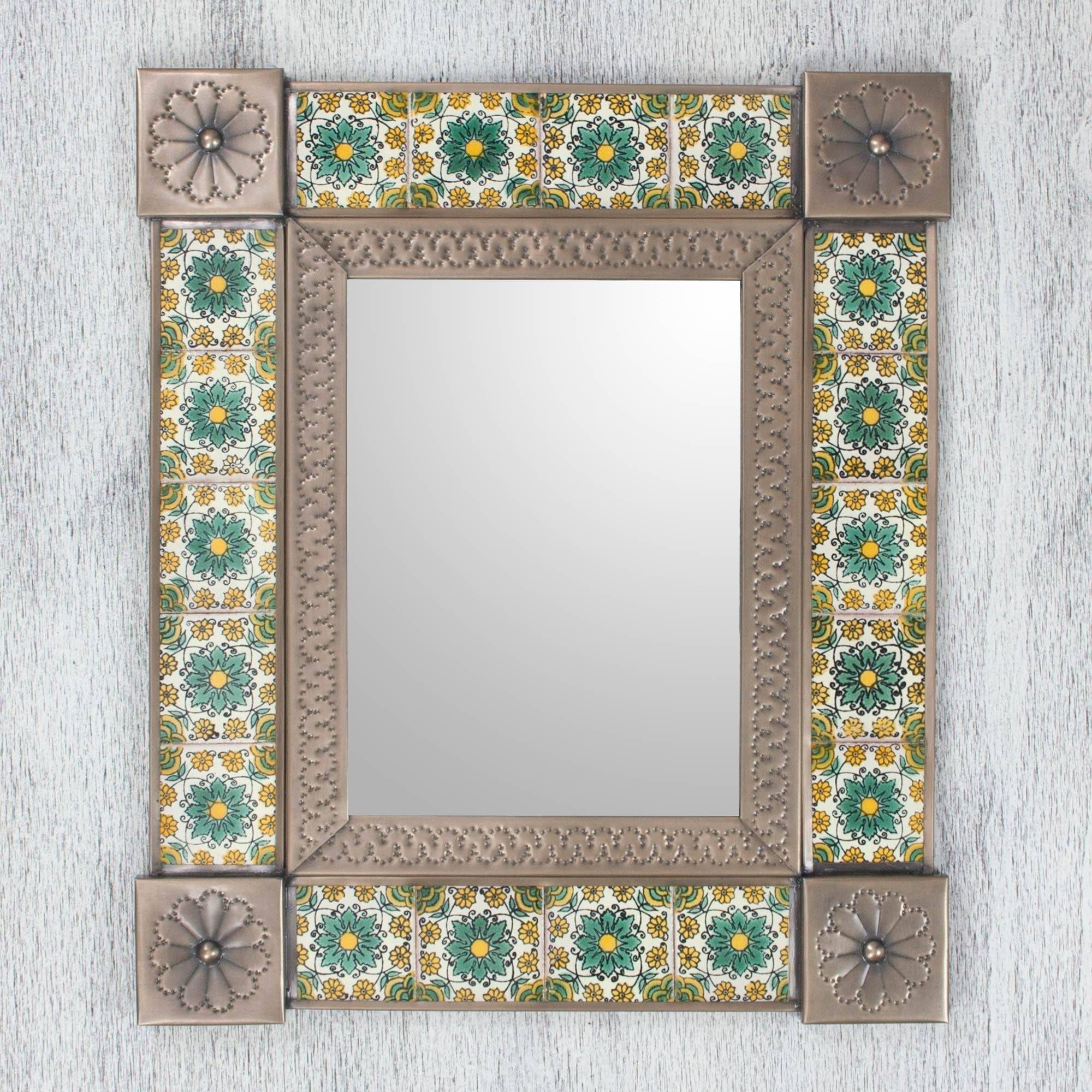 Mexican Wall Mirrors With 2020 Handmade Mexican Floral Ceramic Tin Wall Mirror (medium), 'mexican Meadow' (View 9 of 20)