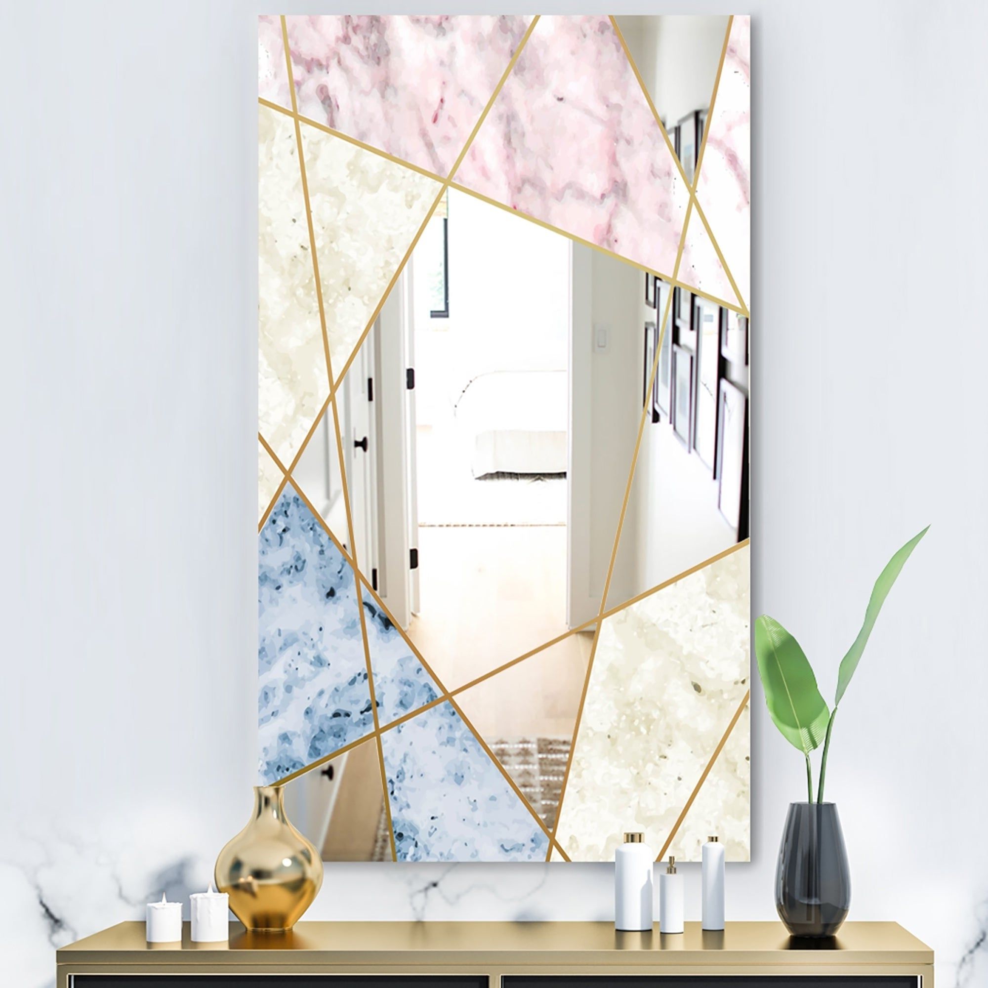 Mid Century Modern Wall Mirrors In Widely Used Designart 'marbled Diamond 3' Mid Century Mirror – Modern Wall Mirror – Gold (View 5 of 20)