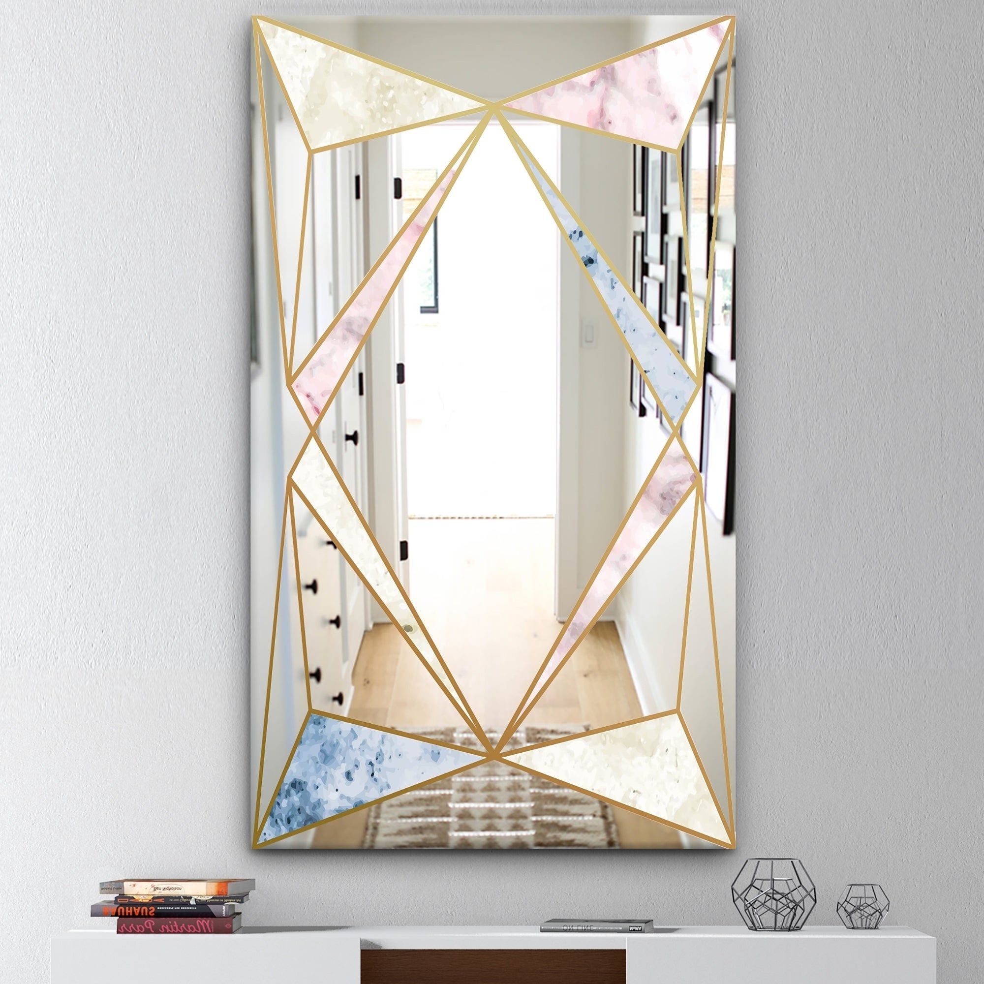 Mid Century Wall Mirrors With Regard To Popular Designart 'marbled Diamond 2' Mid Century Mirror – Modern Wall Mirror – Gold (View 7 of 20)