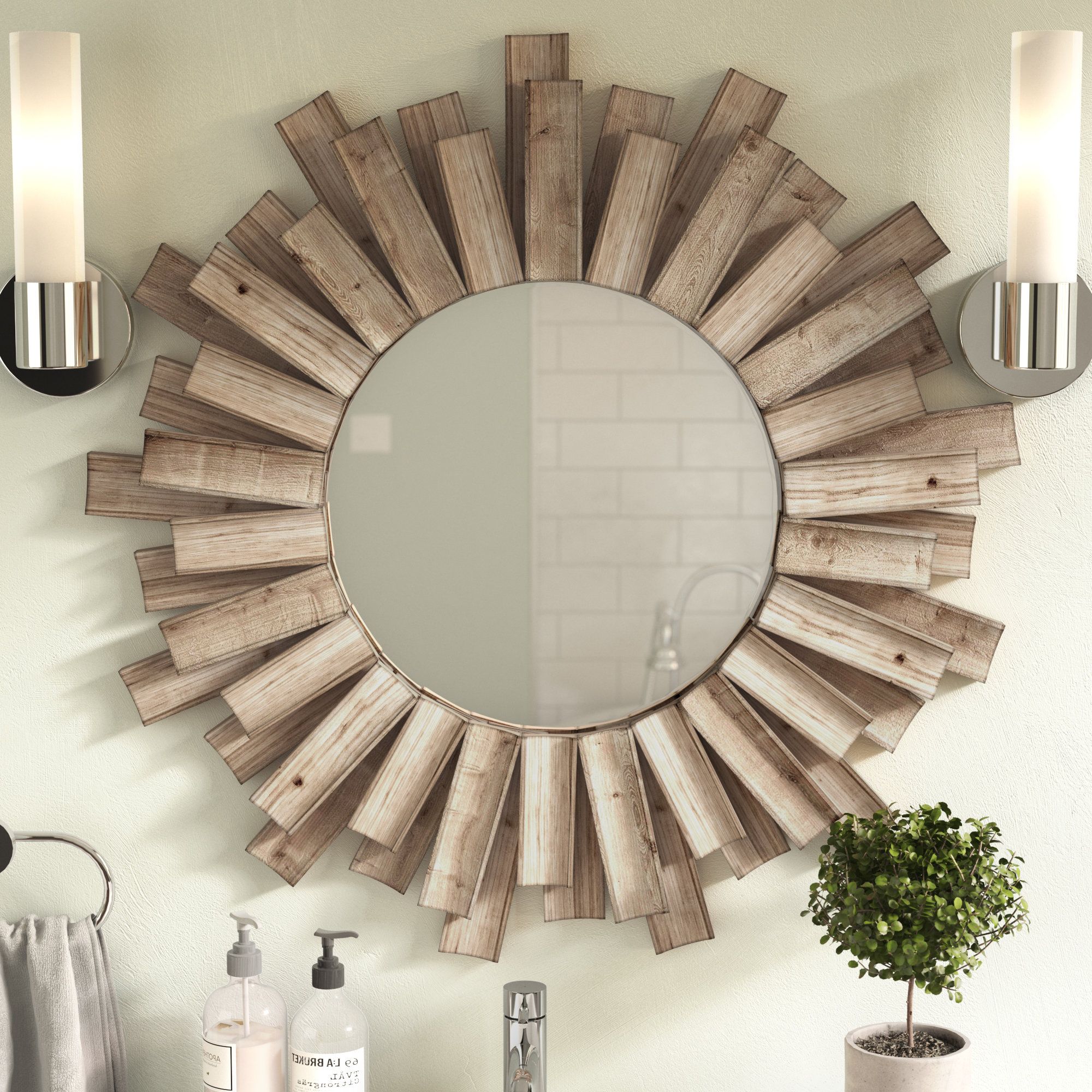 Most Current Wood Accent Mirrors Pertaining To Perillo Burst Wood Accent Mirror (View 1 of 20)