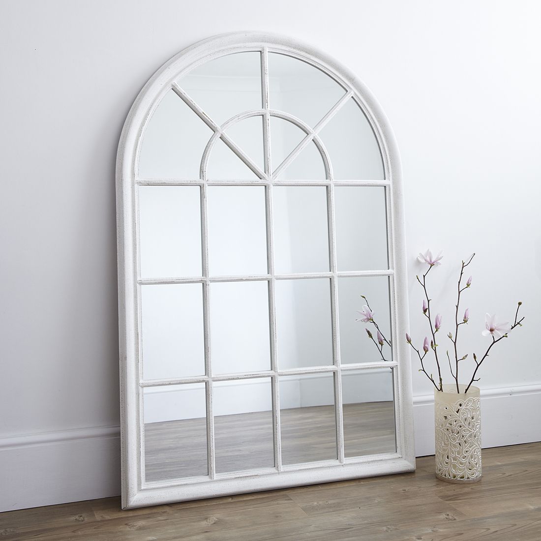 Most Popular Arch Wall Mirrors Throughout White Arched Window Wall Mirror (View 9 of 20)