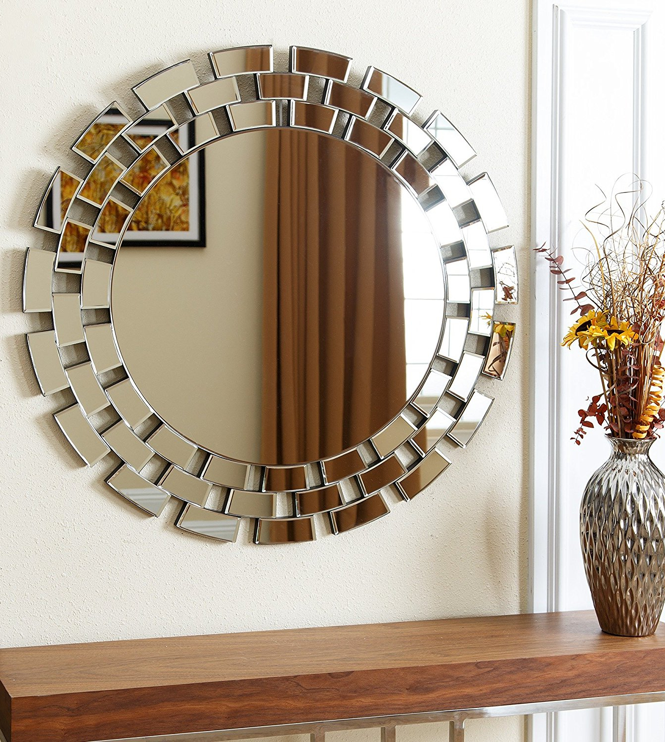 Most Popular Decorative Round Wall Mirrors In Exciting Large Round Wall Mirror With Fancy Design Bathroom Curved (View 15 of 20)