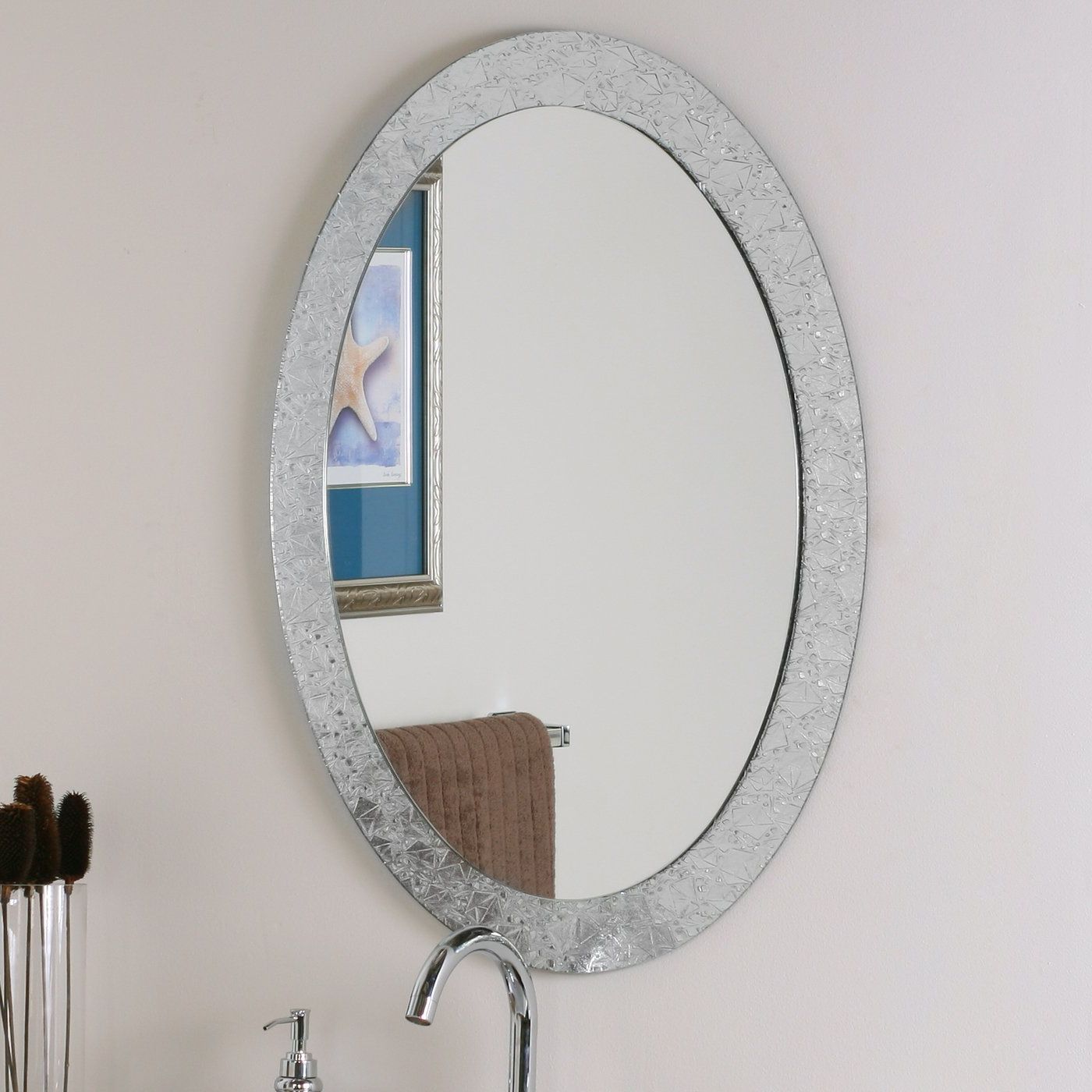 Most Popular Oval Bathroom Wall Mirrors Inside Decor Wonderland Frameless Crystal Wall Mirror (View 4 of 20)