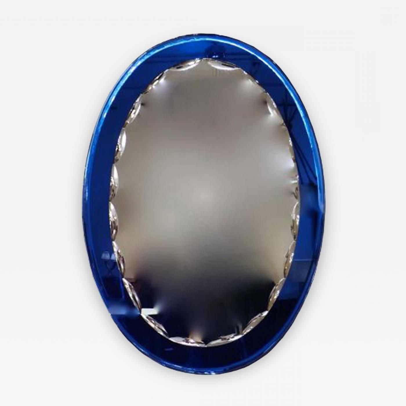 Most Recent Fontana Arte – An Oval Wall Mirror With A Blue Mirrored Frame In The Style  Of Fontana Arte With Regard To Blue Wall Mirrors (View 15 of 20)