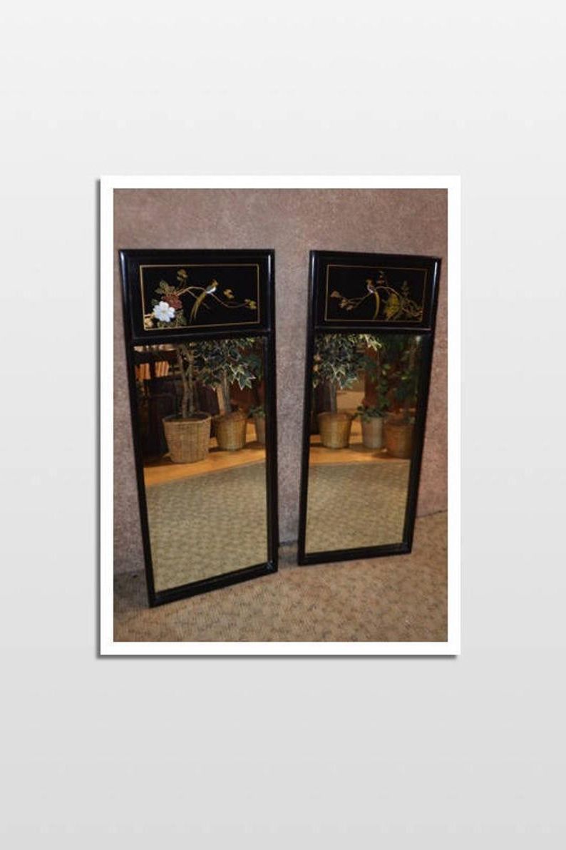 Most Recently Released Pair Of Asian Hand Painted Wall Mirrors W/birds Regarding Hand Painted Wall Mirrors (View 16 of 20)