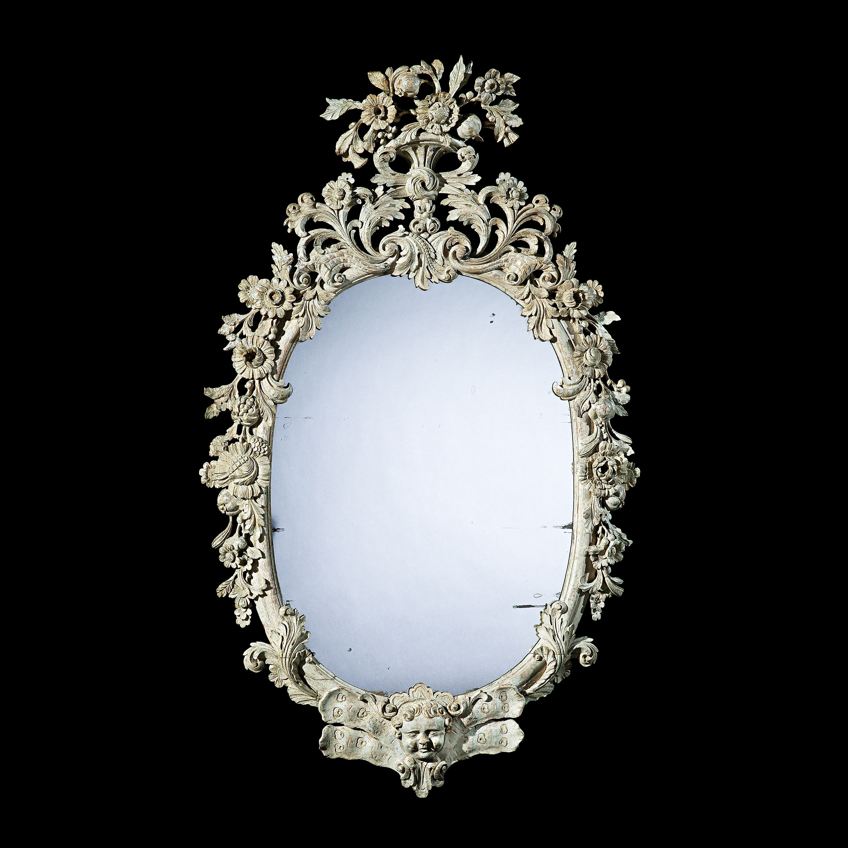 Newest Large Oval Wall Mirrors With Regard To Large George Ii Carved And Painted Oval Wall Mirror – Robin (View 11 of 20)