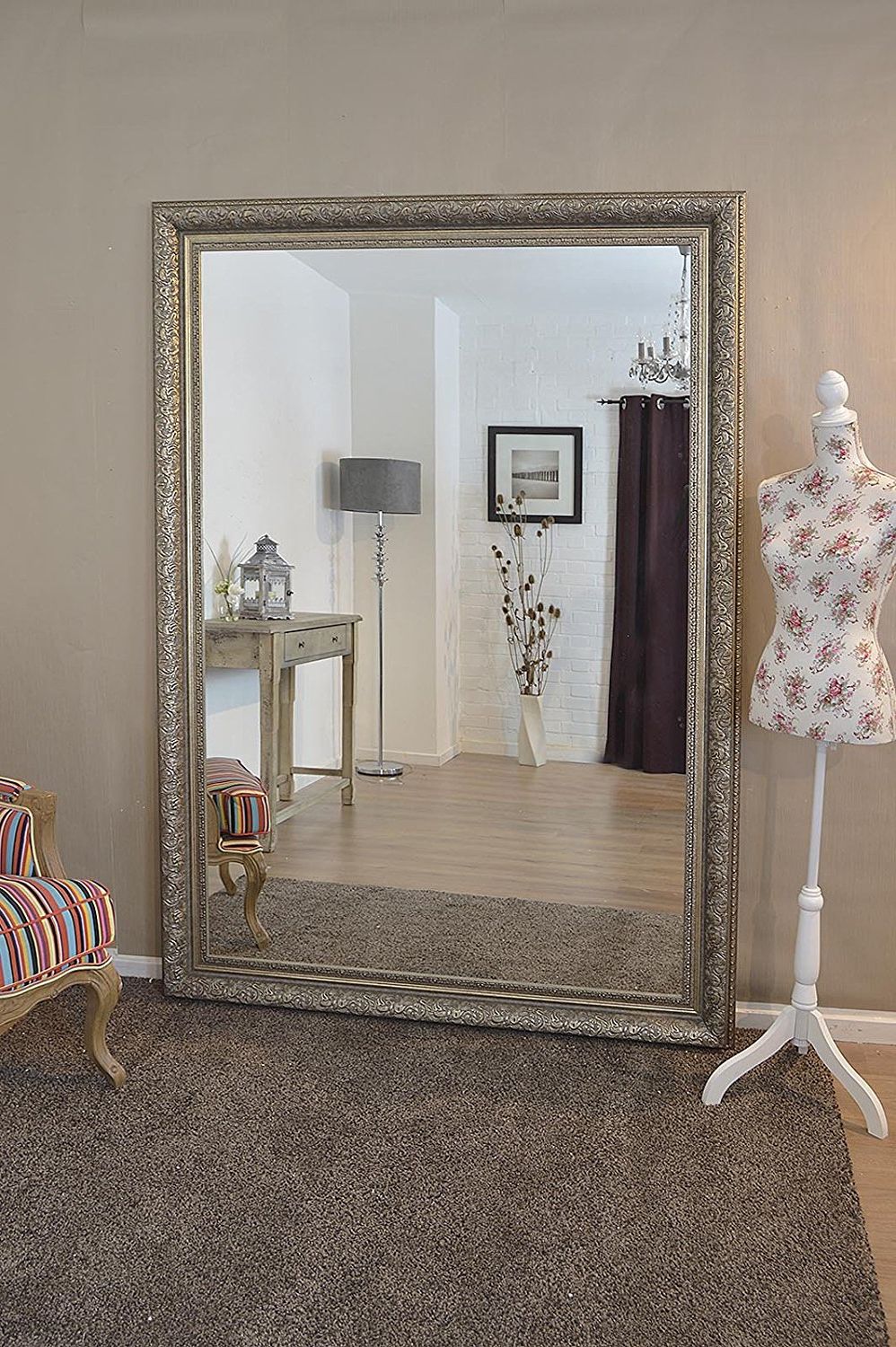 Newest Large Silver Framed Wall Mirror Inside Large Silver Ornate Decorative Big Wall Mirror Ft X Small (View 17 of 20)