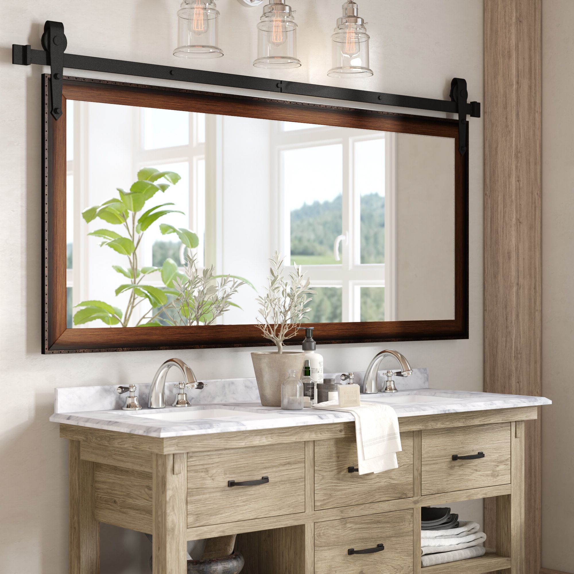 Nicholle Bathroom/vanity Mirror Within Fashionable Landover Rustic Distressed Bathroom/vanity Mirrors (View 7 of 20)