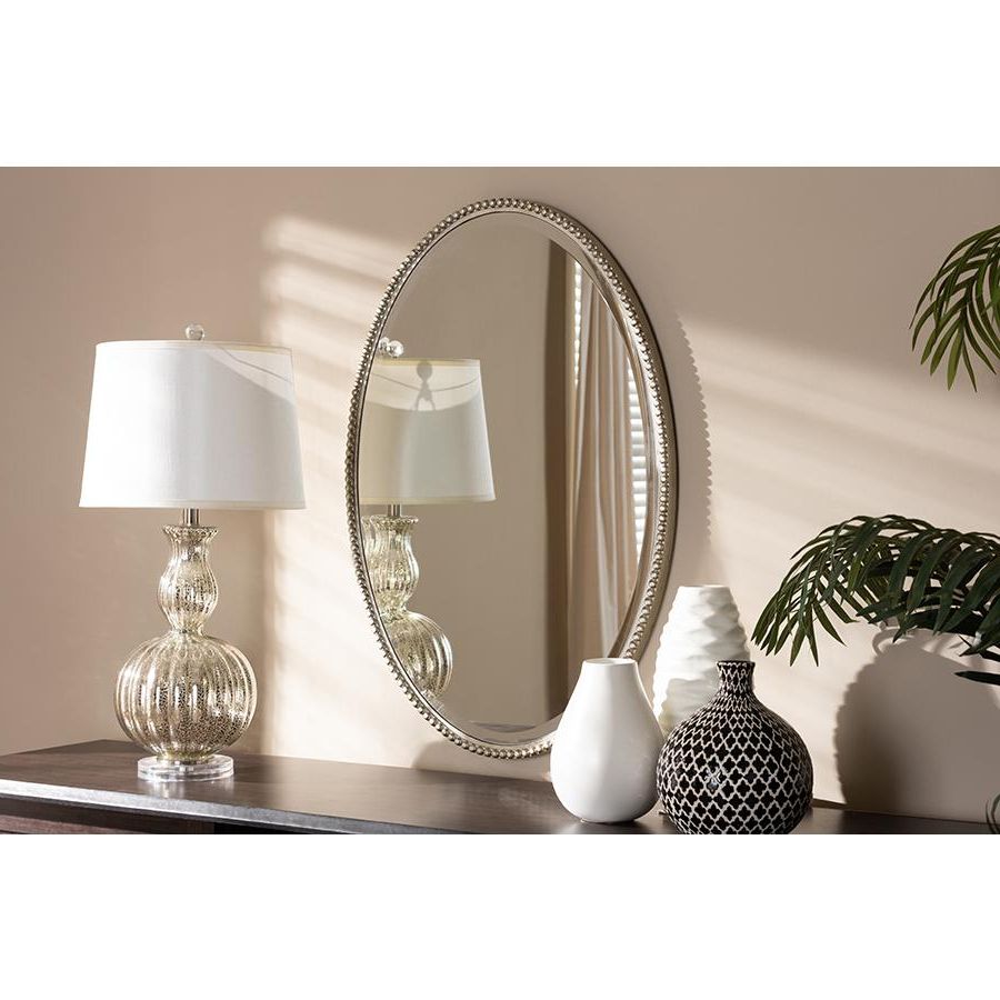 Oval Metallic Accent Mirrors Intended For Popular Graca Modern And Contemporary Antique Silver Finished Oval Accent Wall  Mirrorbaxton Studio (View 17 of 20)