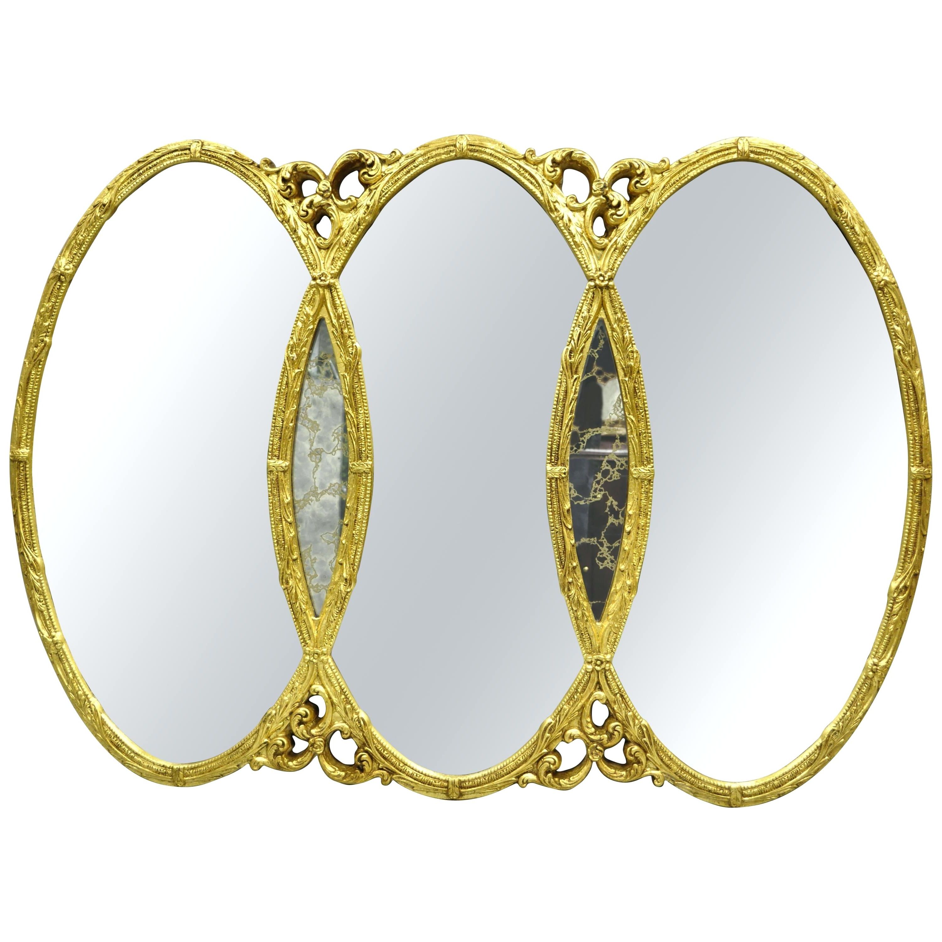 Oval Wall Mirrors Gold French Regency Triptych Triple Within Most Current Ikea Oval Wall Mirrors (View 17 of 20)