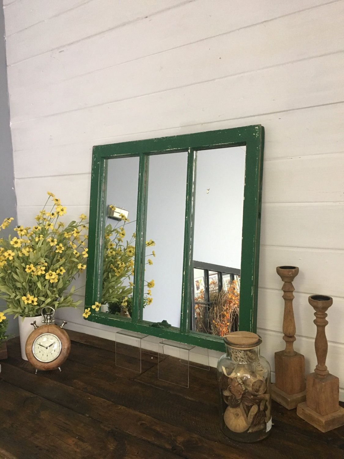 Popular Green Wall Mirrors Inside Distressed Barn Window Mirror Made From A 1930s Home (View 3 of 20)