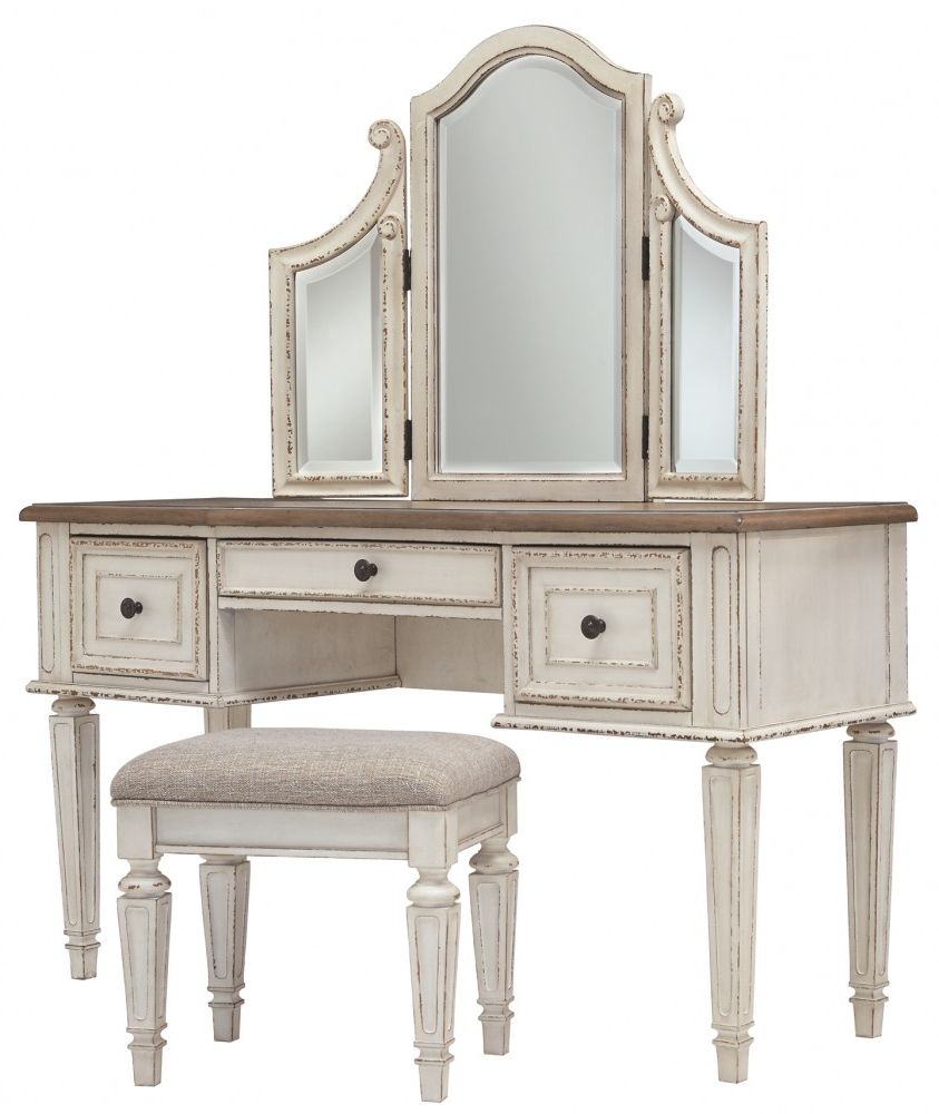 Realyn – Chipped White – Vanity/mirror/stool (3/cn) Pertaining To 2019 Vanity Mirrors (Photo 20 of 20)