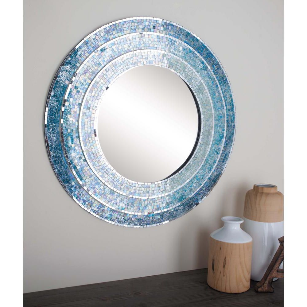 Recent Litton Lane 30 In. Modern Wood Blue Mosaic Framed Wall Mirror 67974 With Regard To Blue Wall Mirrors (Photo 11 of 20)