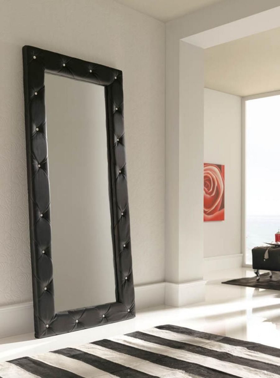 Recent Modern Full Length Wall Mirrors Pertaining To Luxurious Quilted 2 Metre Tall Black Wall Mirror – Full Length Black (View 3 of 20)