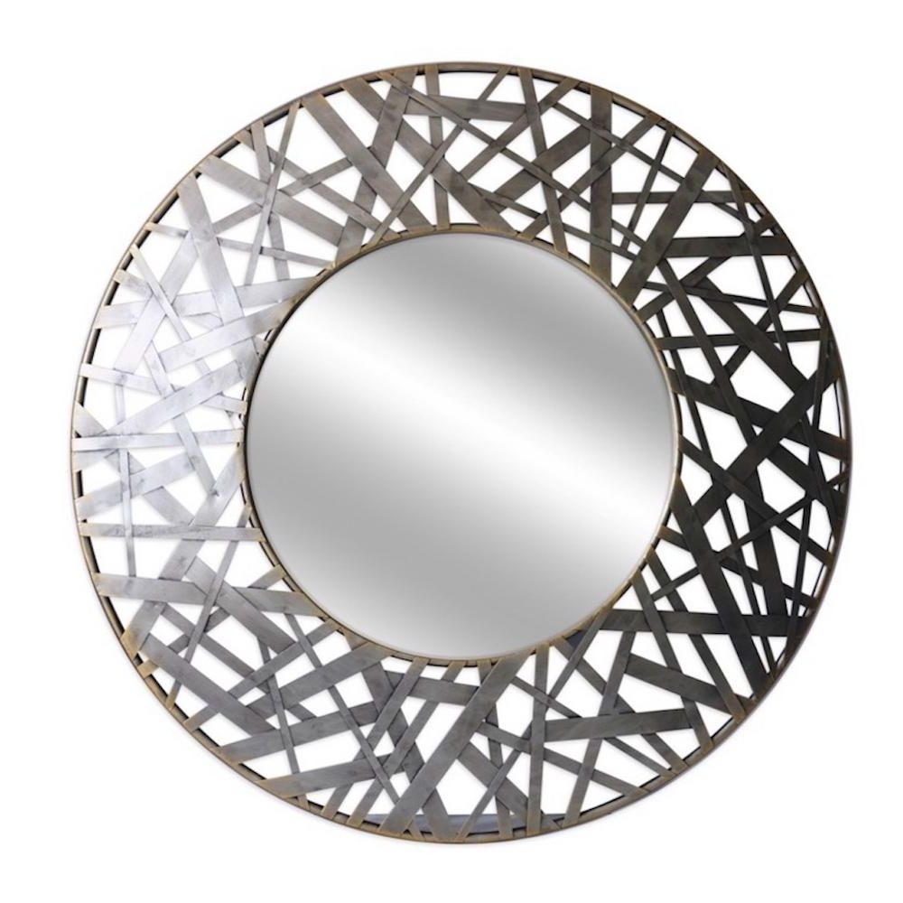 Recent Thatcher 36 In. Round Metal Wall Mirror In White Round Wall Mirrors (Photo 16 of 20)