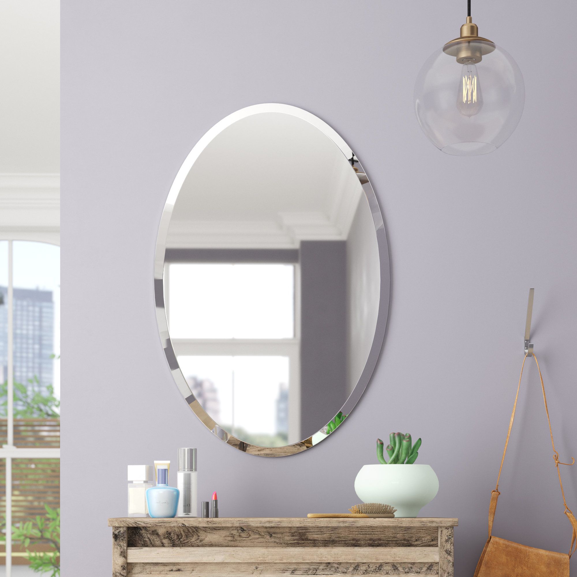 Sajish Oval Crystal Wall Mirrors In Most Current Thornbury Oval Bevel Frameless Wall Mirror (Photo 4 of 20)