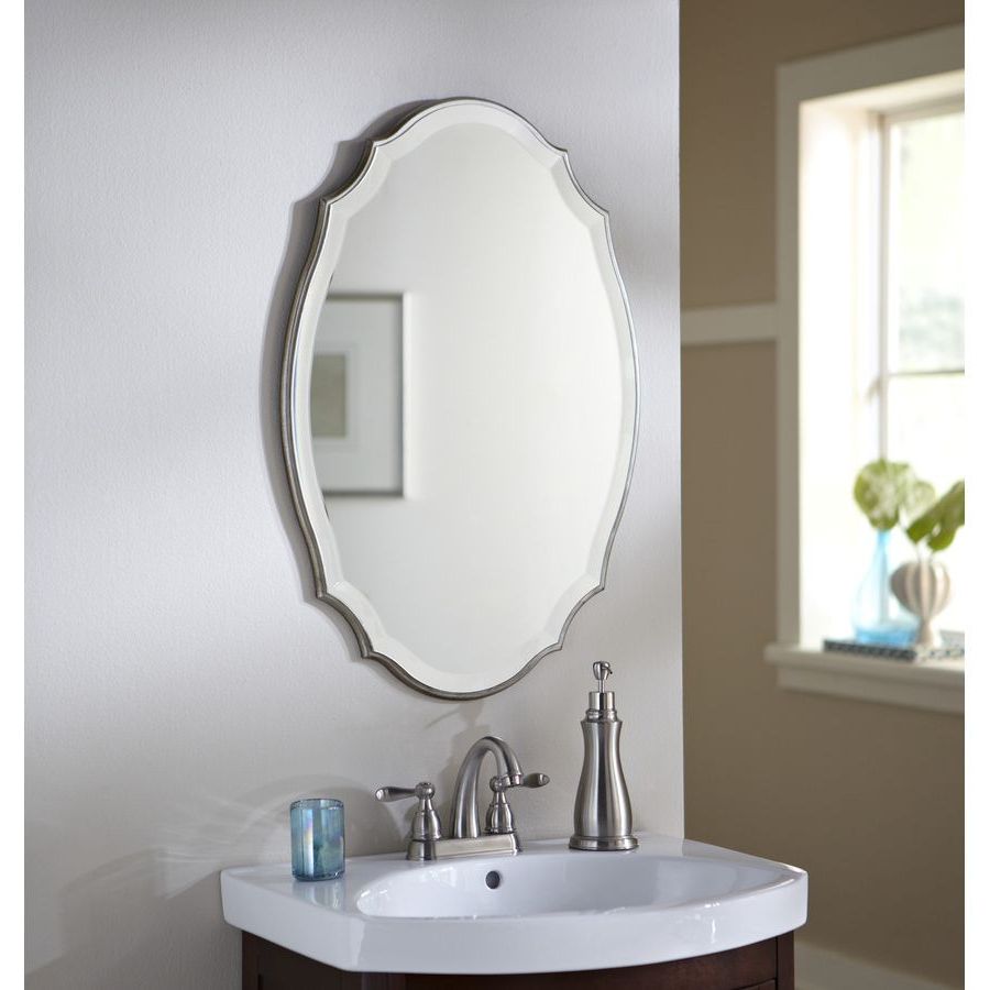 Shop Allen + Roth 20 In X 30 In Silver Beveled Oval Framed Regarding 2020 Oval Bathroom Wall Mirrors (View 5 of 20)