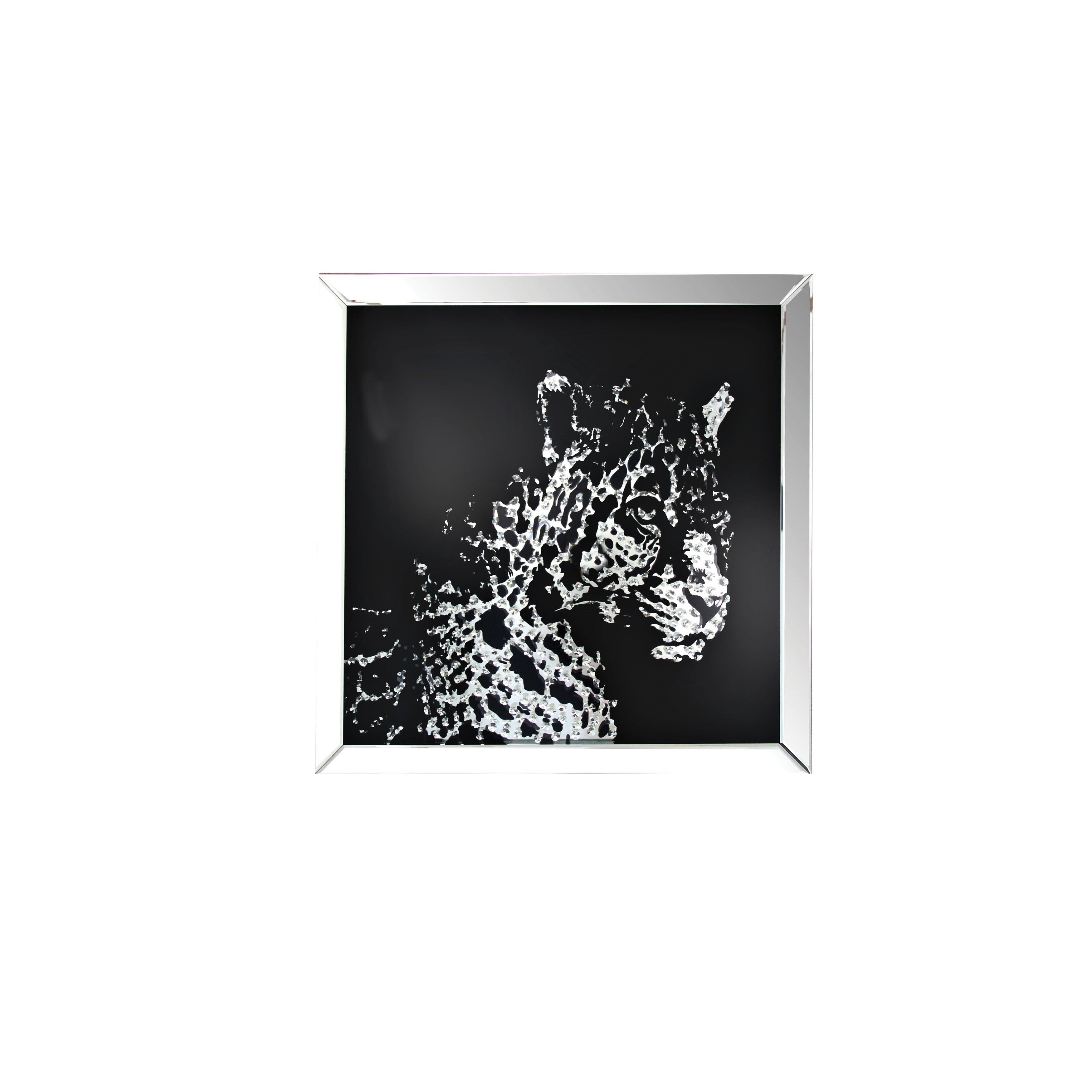 Square Shape Mirror Framed Leopard Wall Dï¿½cor With Crystal Inlays, Black  & Silver For Most Up To Date Leopard Wall Mirrors (View 8 of 20)