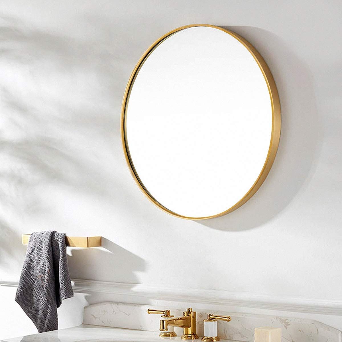 Tinytimes 23.63" Modern Metal Wall Mirror, Gold Framed Round Mirror,  Wall Mount Mirror, Home Mirrors Decor, For Bathroom, Living Rooms,  Entryways, With Well Known Round Metal Wall Mirrors (Photo 15 of 20)