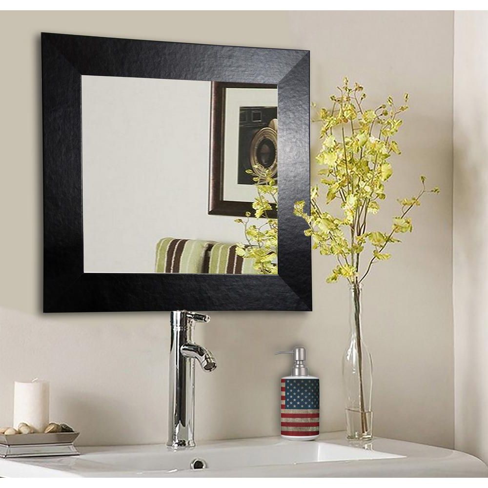 Trendy 40 In. X 40 In. Black Wide Leather Square Vanity Wall Mirror Intended For Vanity Wall Mirrors (Photo 6 of 20)