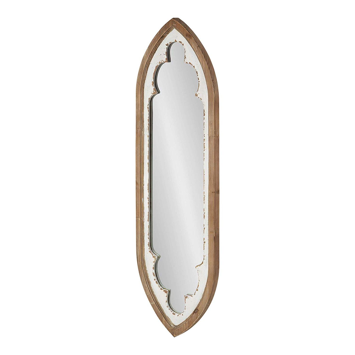 Trendy Kate And Laurel Manisha Shabby Chic Arch Wood Panel Wall Mirror, 13x43,  Brown And White Regarding Panel Wall Mirrors (View 20 of 20)