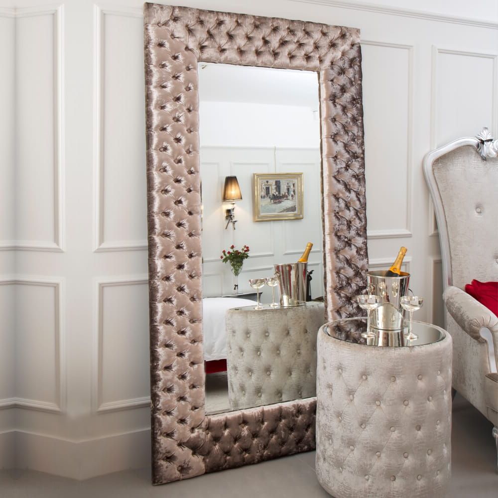 Trendy Large Modern Button Upholstered Velvet Wall Mirror In Large Contemporary Wall Mirrors (View 11 of 20)