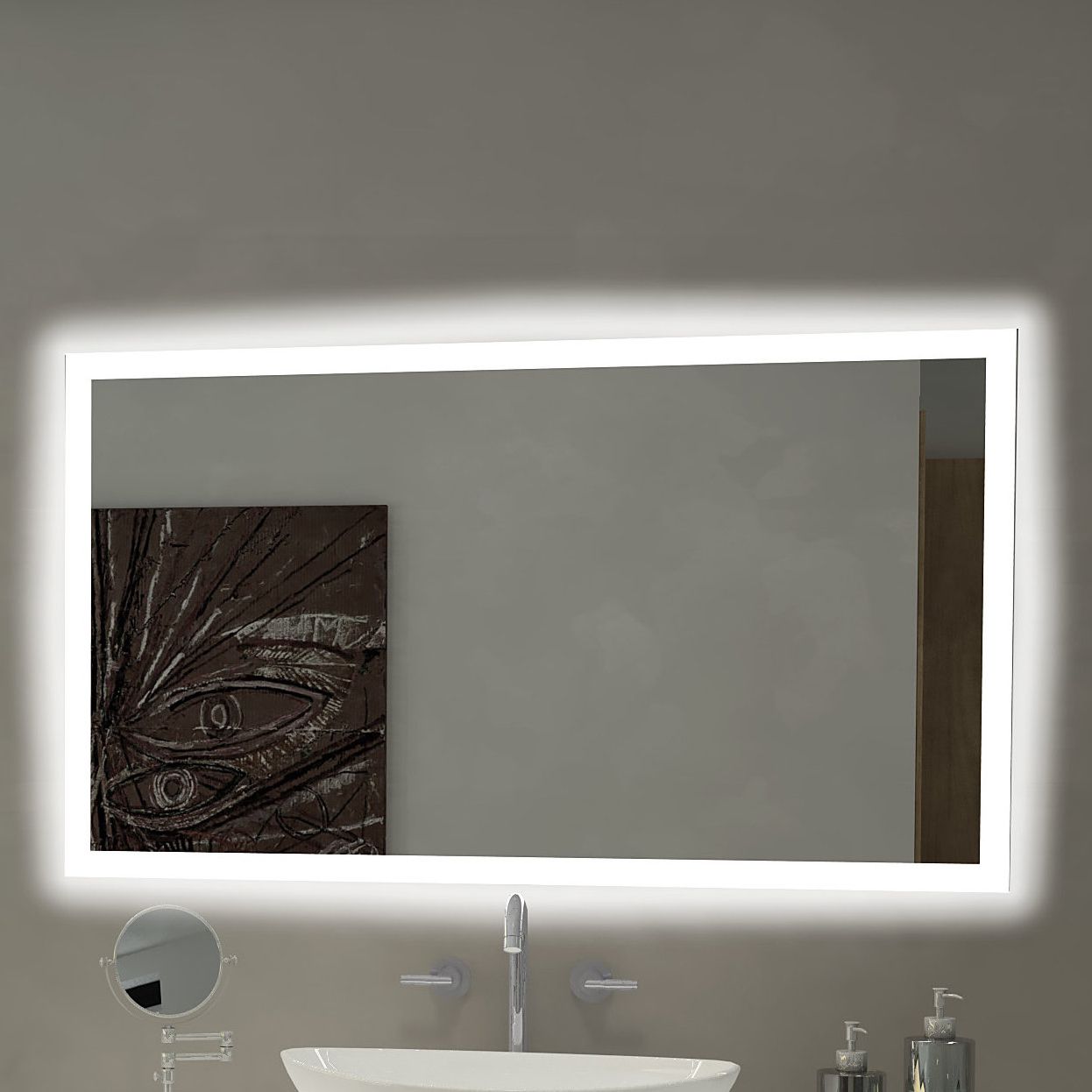 Trendy Rectangle Backlit Bathroom/vanity Wall Mirror Regarding Vanity Wall Mirrors For Bathroom (Photo 2 of 20)