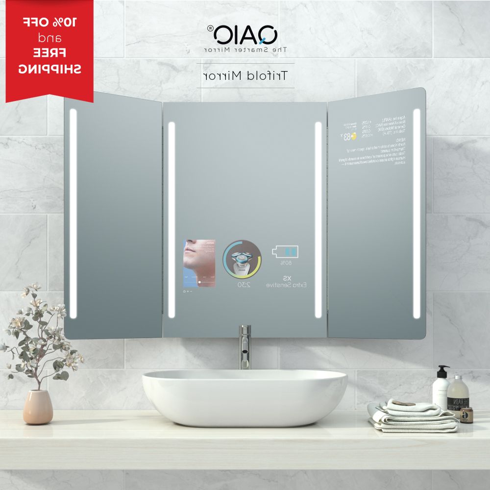 Tri Fold Bathroom Wall Mirrors Inside Most Recent Qaio Trifold Mirror (View 3 of 20)