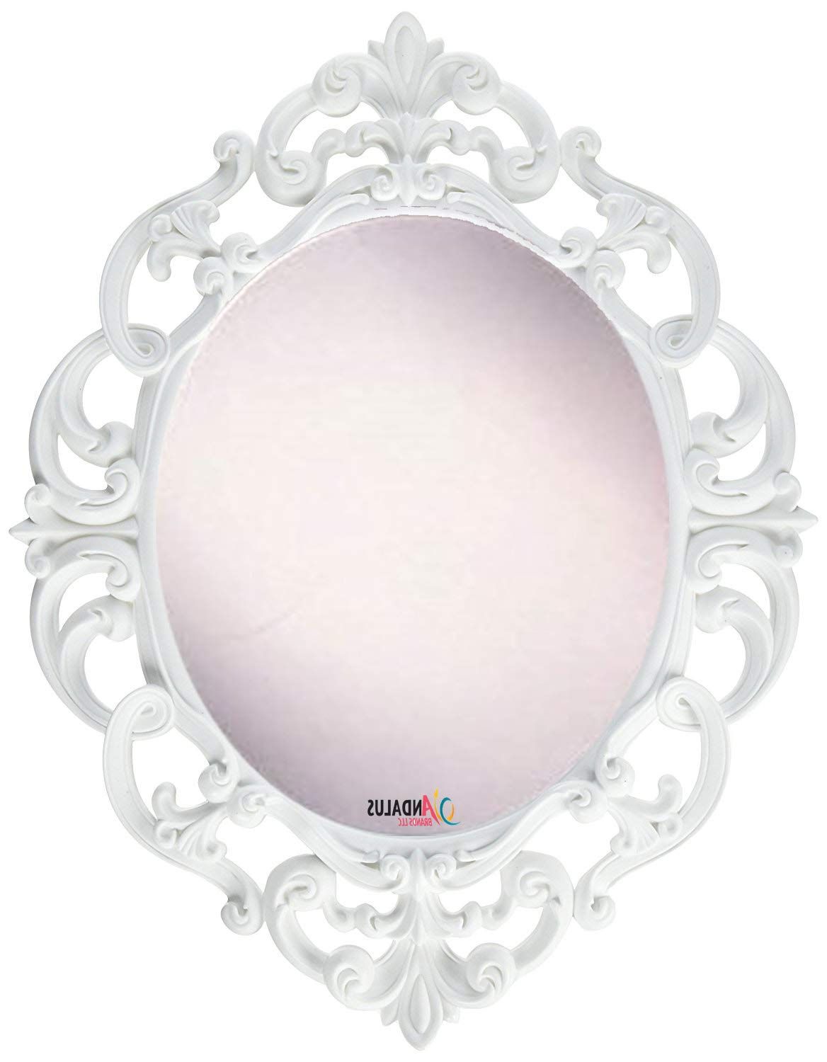 Vintage Wall Mirrors With Latest Andalus Small White Oval Vintage Wall Mirror, Ornate Frame, 11.5" X 15"  Inches, Lightweight And Easy To Install (Photo 16 of 20)