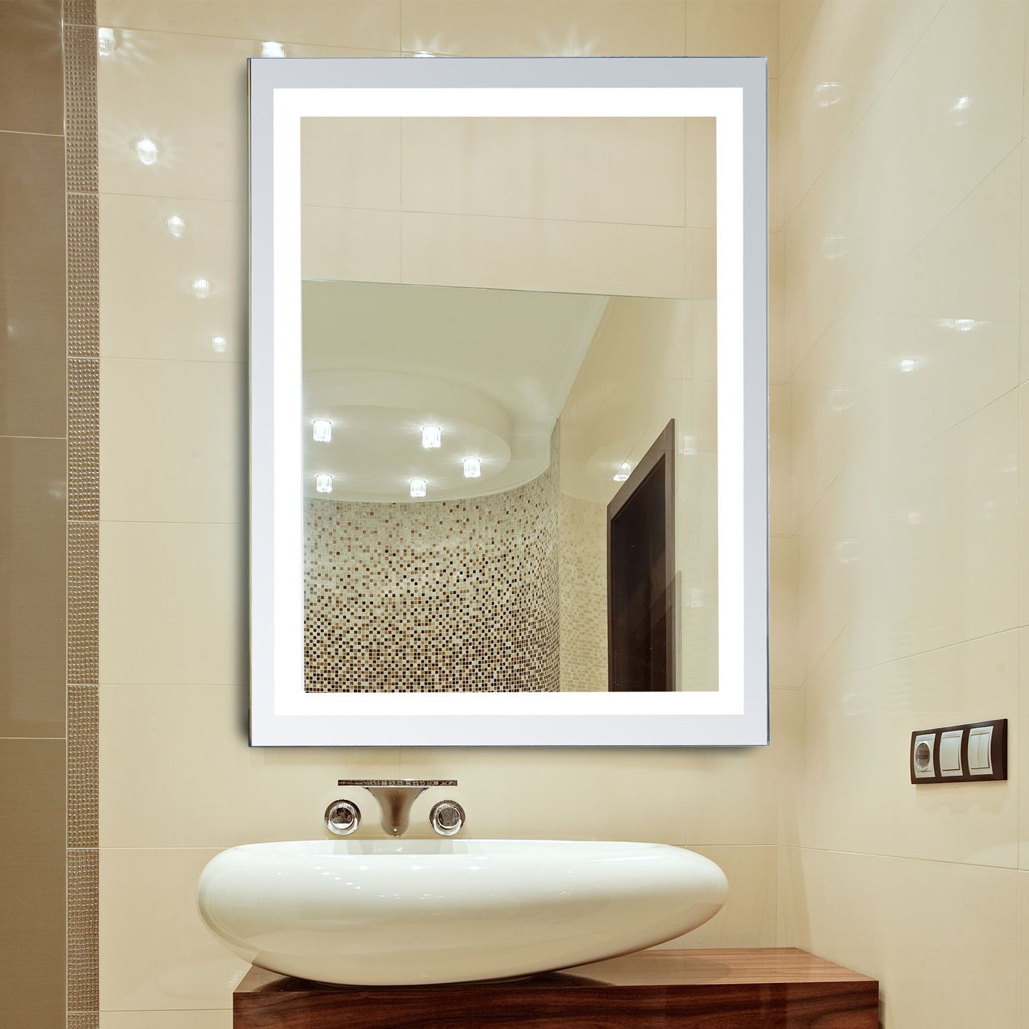 Wall Mirrors With Light Inside Newest Details About Led Illuminated Bathroom Wall Mirrors With Lights Modern  Makeup Vanity Mirror (View 2 of 20)