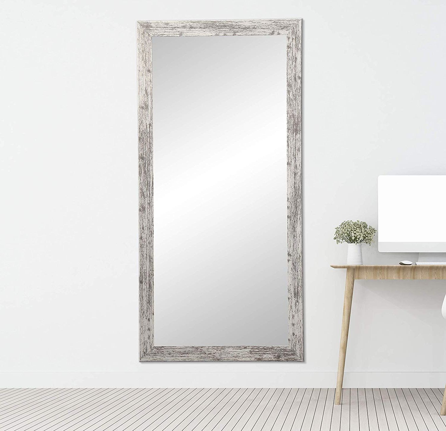 Well Known Brandtworks Barn Wood Full Length Floor Vanity Wall Mirror, 32 X 71, Heavy  Distressed White/gray With Regard To Handcrafted Farmhouse Full Length Mirrors (View 3 of 20)