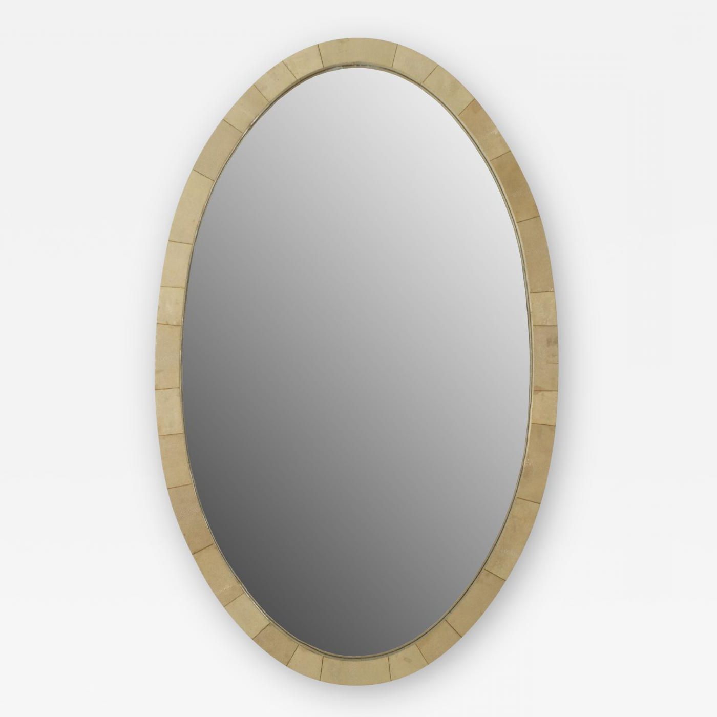 Well Known French Art Deco Large Oval Shaped Cream Colored Shagreen Wall Mirror In Oval Shaped Wall Mirrors (View 3 of 20)