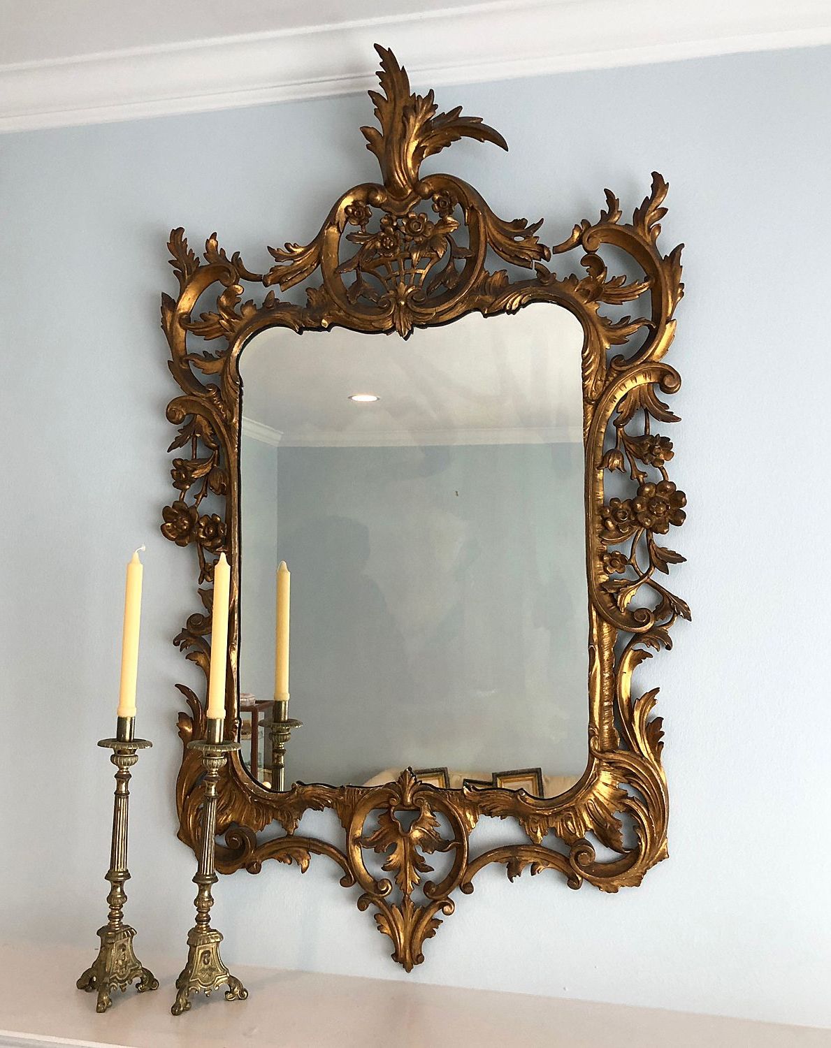 Well Known Large Vintage Italian Carved Gilt Wood Wall Mirror In  (View 5 of 20)
