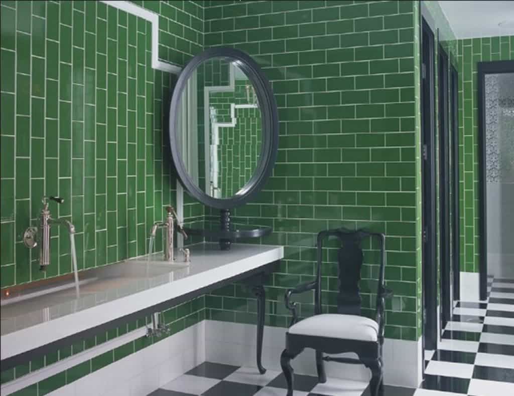Well Known Unique Bathroom With Corner Mirror And Forest Green Wall Pertaining To Green Wall Mirrors (View 16 of 20)