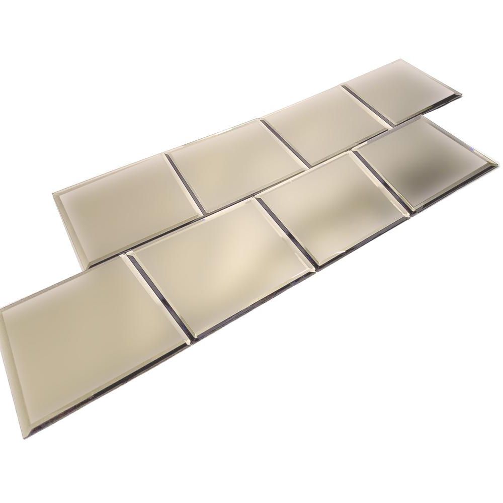 Well Liked Stick On Wall Mirrors Within Abolos Gold Square 8 In. X 8 In. Matte Glass Mirror Peel And Stick  Decorative Bathroom Wall Backsplash Tile (4.4 Sq. Ft (View 15 of 20)