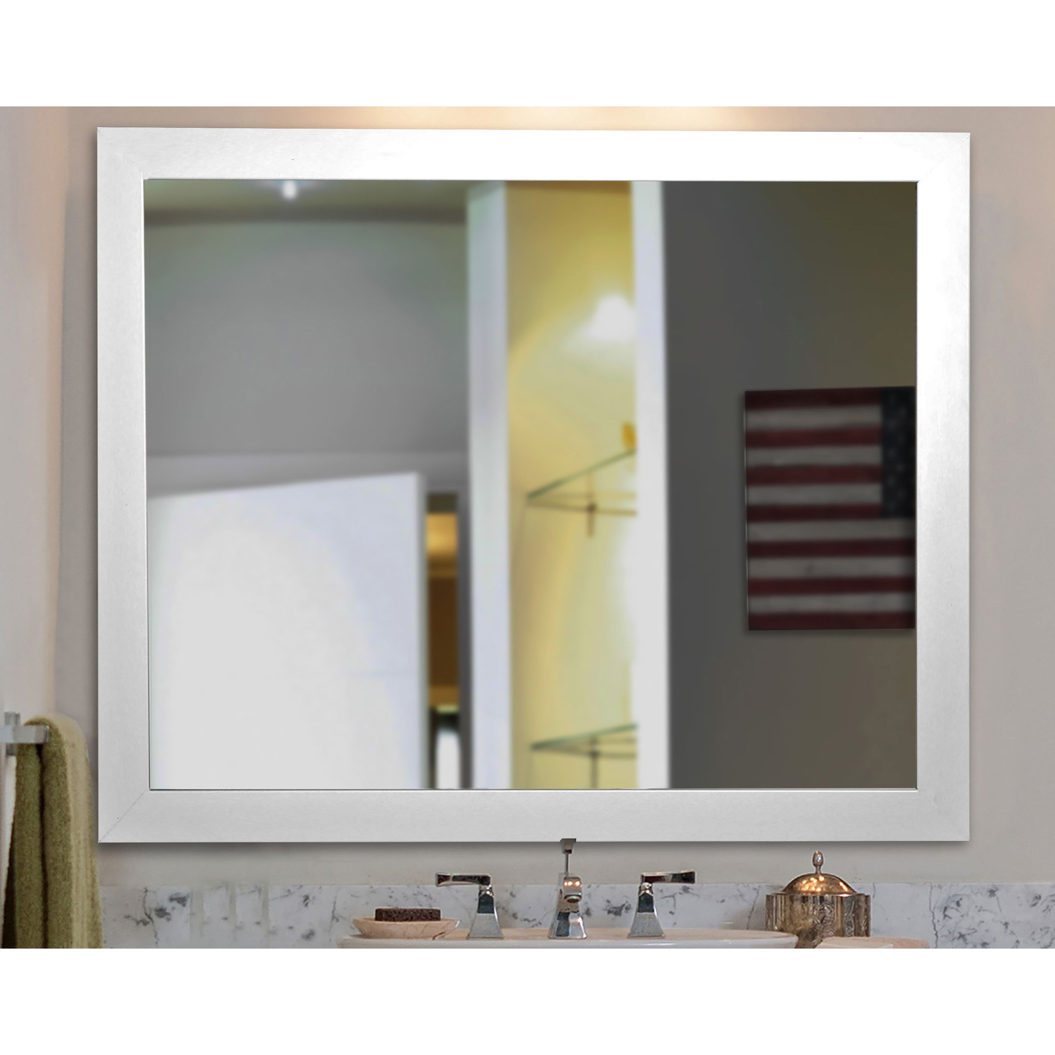 Wide Wall Mirrors Within Most Up To Date American Made Rayne White Satin Wide Vanity Wall Mirror (Photo 19 of 20)