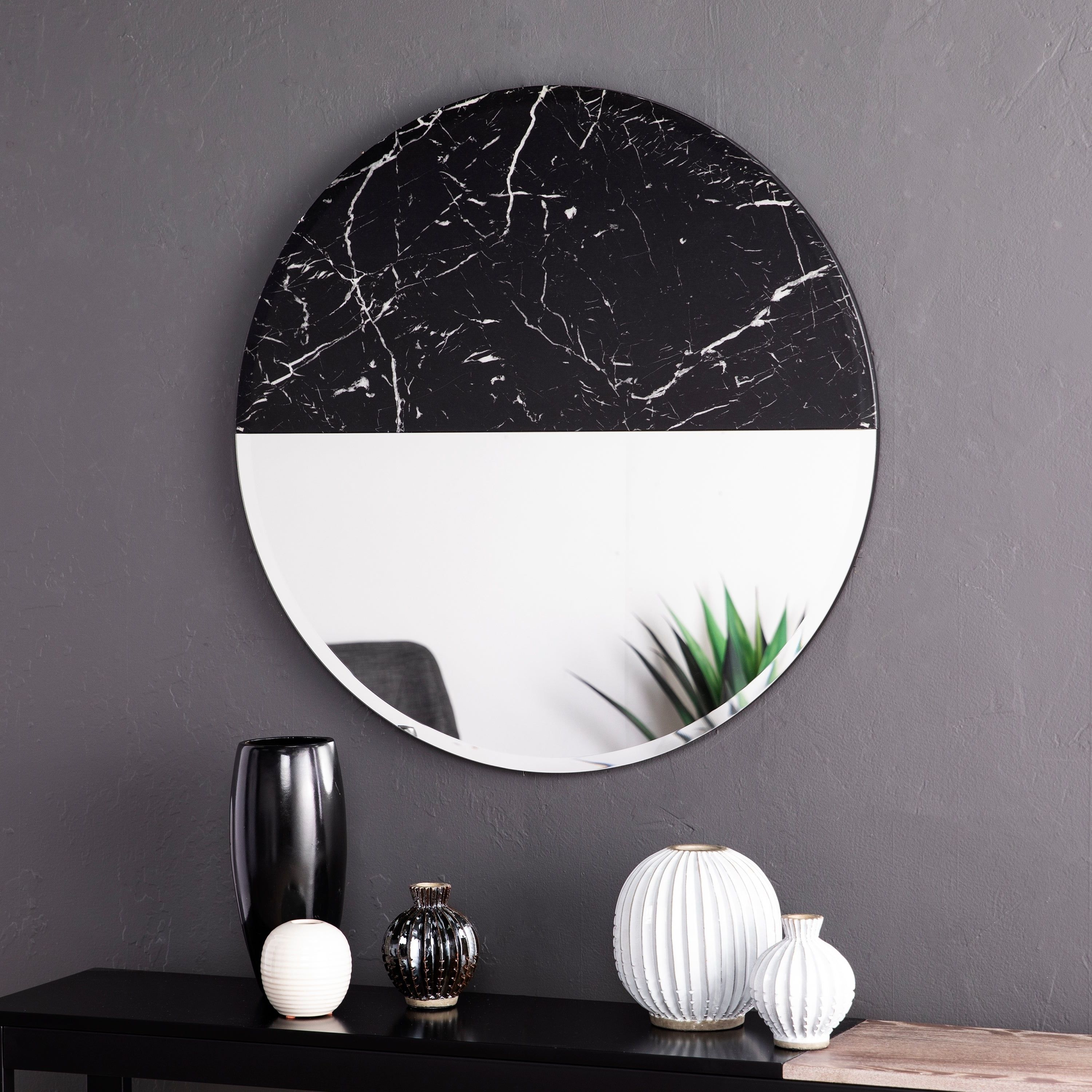 Widely Used Black Decorative Wall Mirrors Intended For Silver Orchid Kelley Round Decorative Wall Mirror – Black (View 11 of 20)
