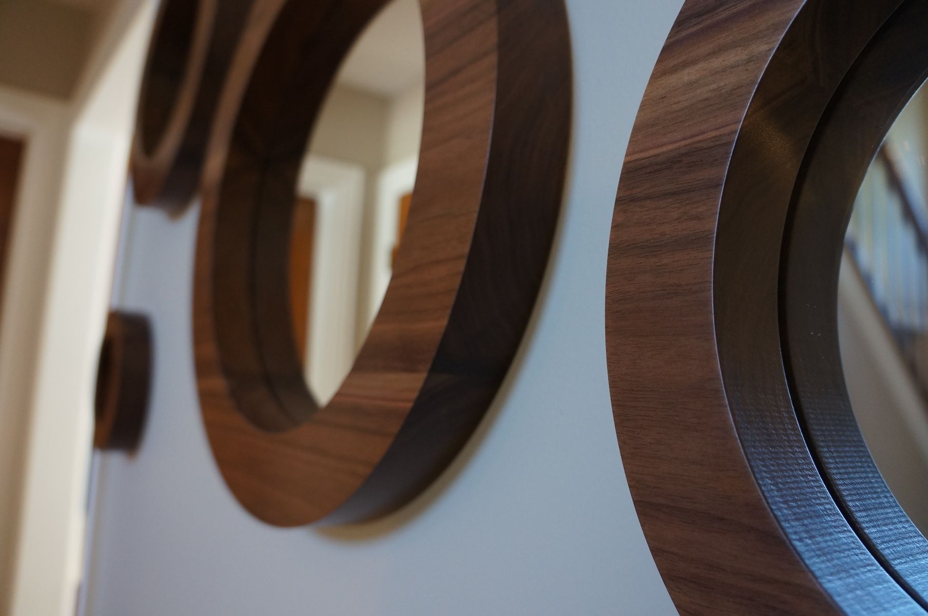 Widely Used Hand Crafted Round Wall Mirrors  Solid Walnut Set Of 6 Porthole Intended For Walnut Wall Mirrors (View 15 of 20)