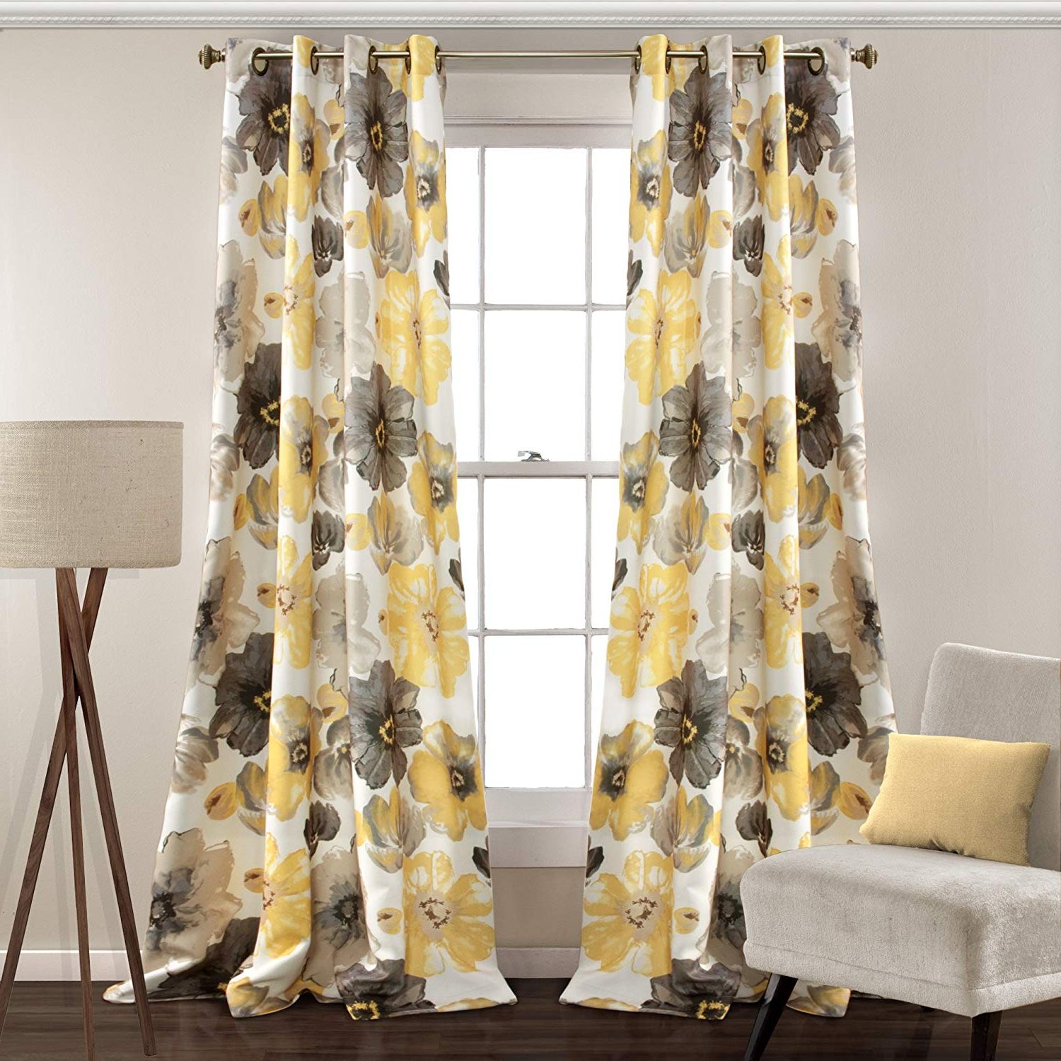 2021 Leah Room Darkening Curtain Panel Pairs Intended For Lush Decor Leah Floral Curtains Room Darkening Window Panel Set For Living  Room, Dining Room, Bedroom (pair), 95” X 52”, Yellow And Gray (View 2 of 20)