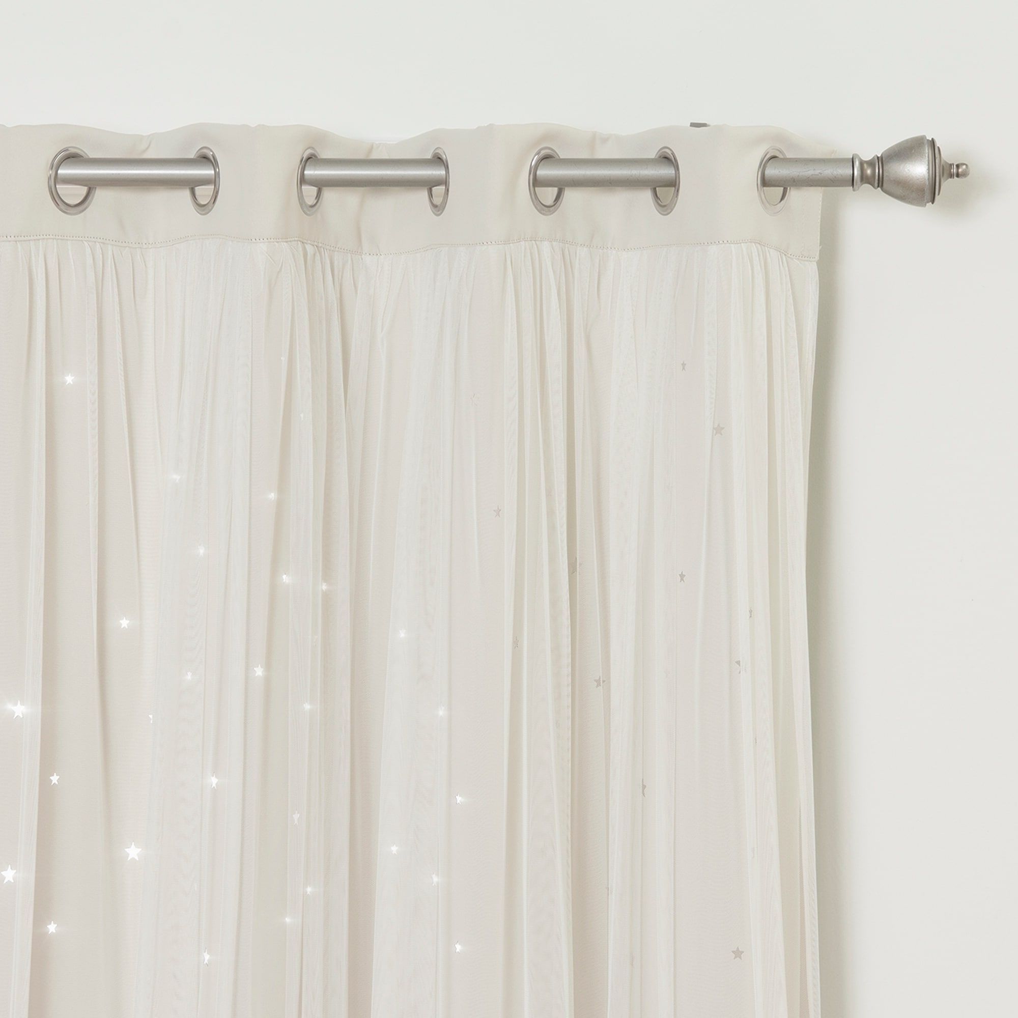 Aurora Home Star Punch Tulle Overlay Blackout Curtains In Widely Used Star Punch Tulle Overlay Blackout Curtain Panel Pairs (View 14 of 20)