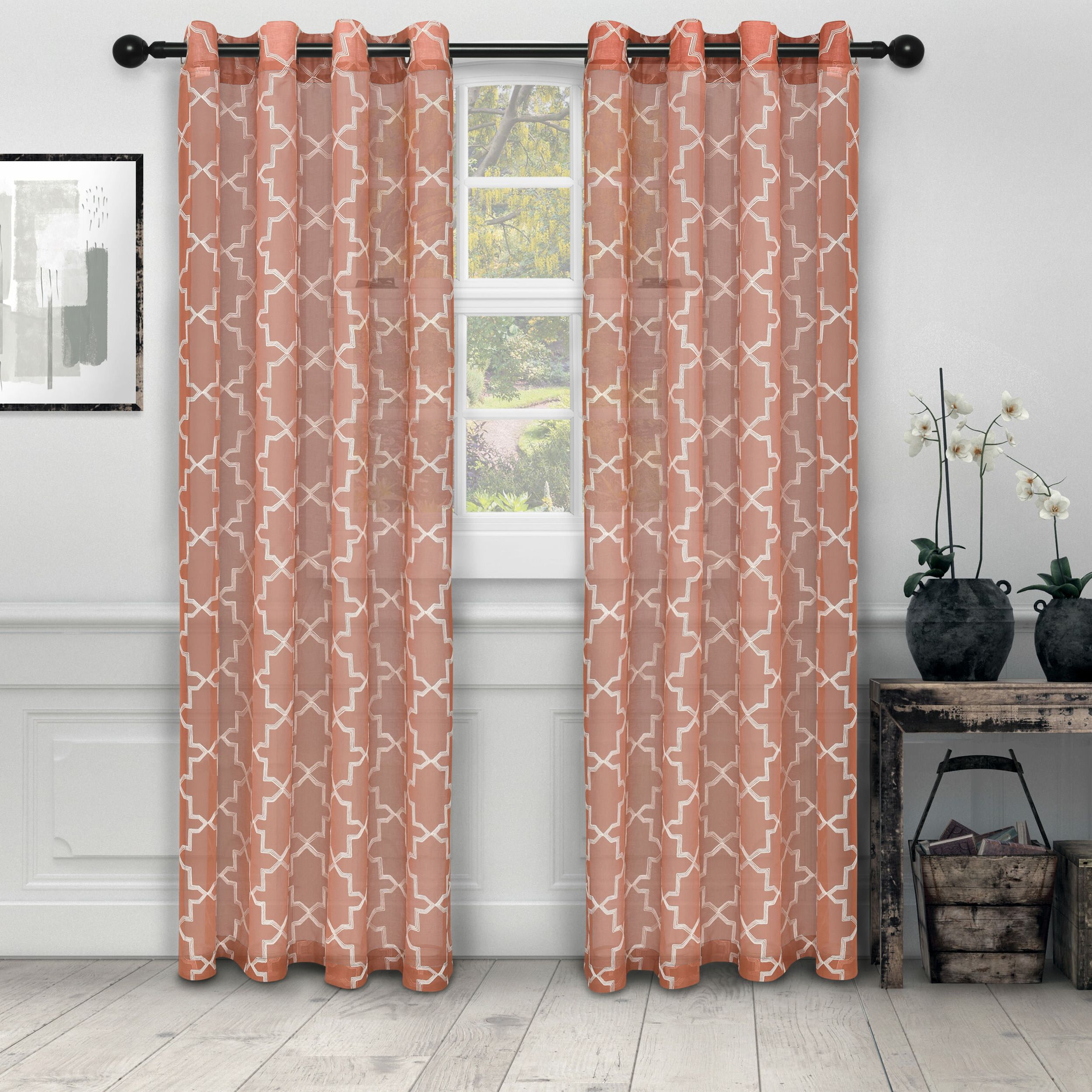 Best And Newest Cartensen Quatrefoil Geometric Semi Sheer Grommet Panel Pair Throughout Baroque Linen Grommet Top Curtain Panel Pairs (View 15 of 20)