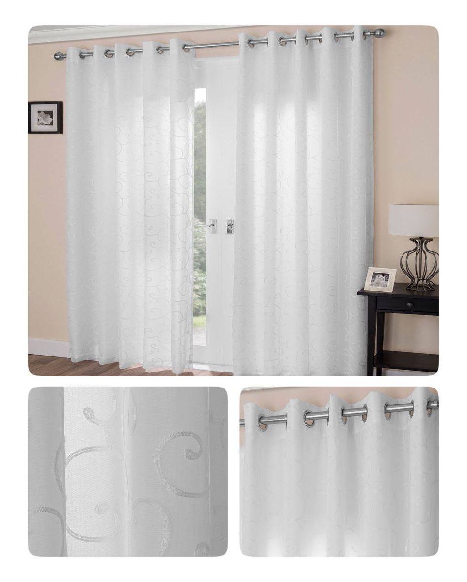 Best And Newest Details About White Eyelet Curtains Venice Swirl Lined Voiles Ring Top  Curtain Pairs With Overseas Leaf Swirl Embroidered Curtain Panel Pairs (View 11 of 21)