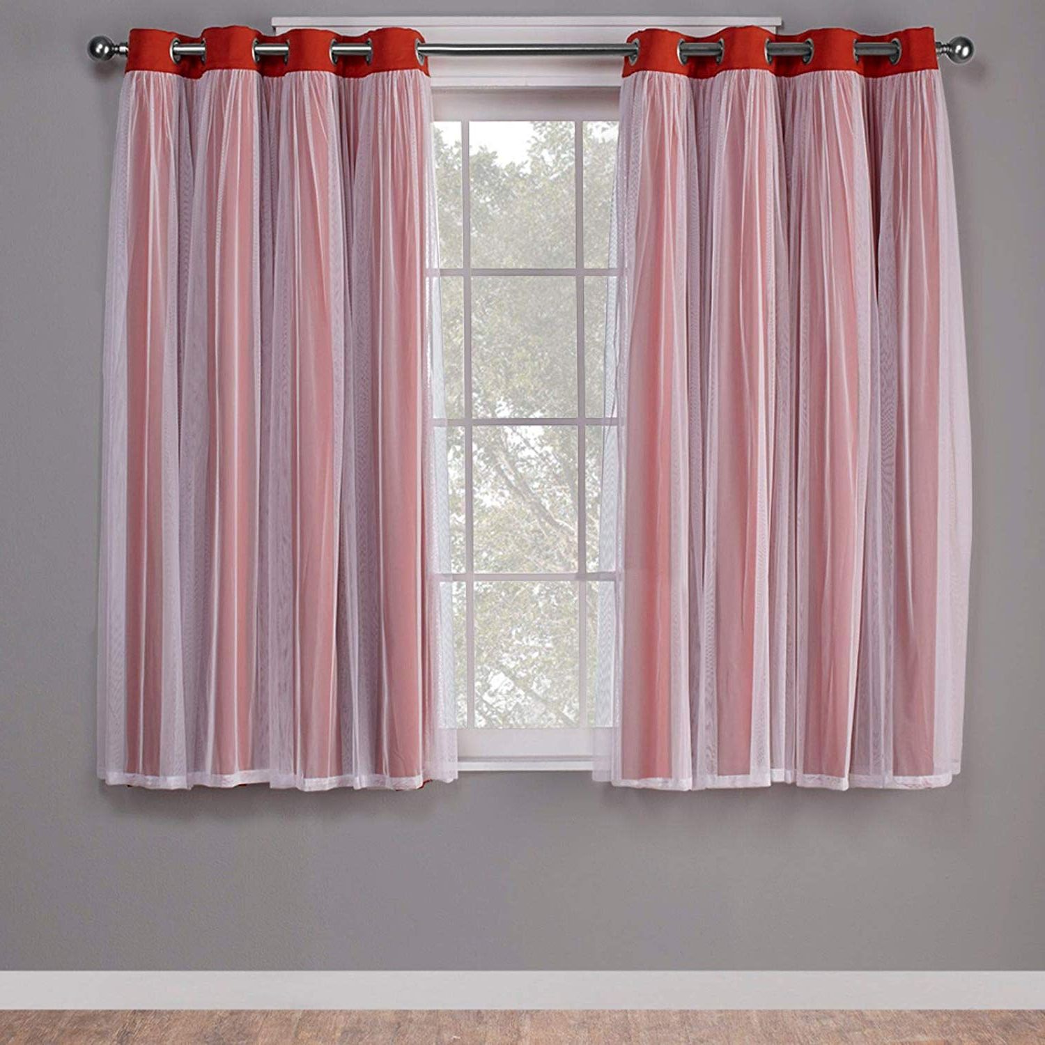 Catarina Layered Curtain Panel Pairs With Grommet Top Intended For Trendy Exclusive Home Curtains Catarina Layered Solid Blackout And Sheer Window  Curtain Panel Pair With Grommet Top, 52x63, Spicy Orange, 2 Piece (View 16 of 20)