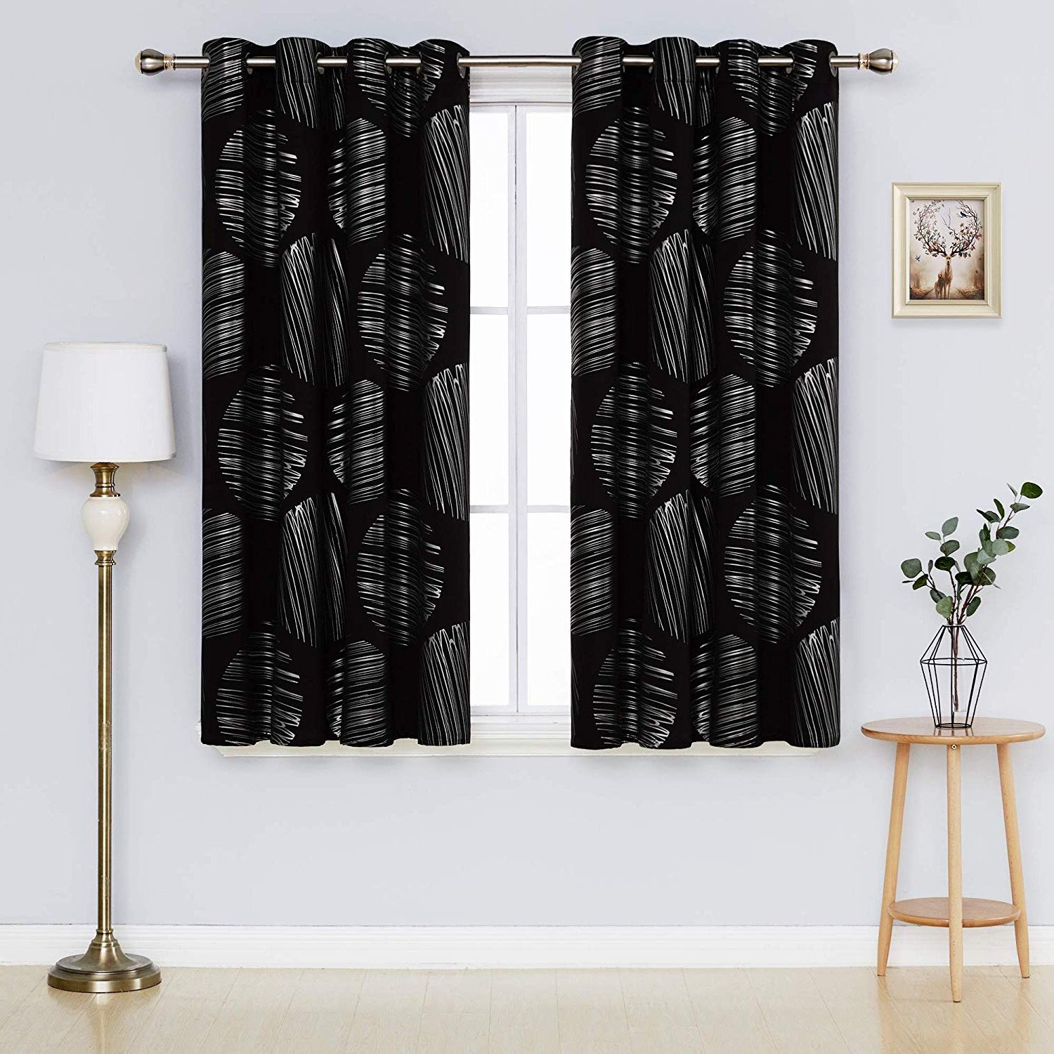 Deconovo Thermal Insulated Curtains Abstract Pattern Foil Printed Window  Blackout Grommet Curtain Panels For Kitchen 52 X 63 Inch Black 2 Panles With Regard To Well Liked Abstract Blackout Curtain Panel Pairs (View 16 of 20)