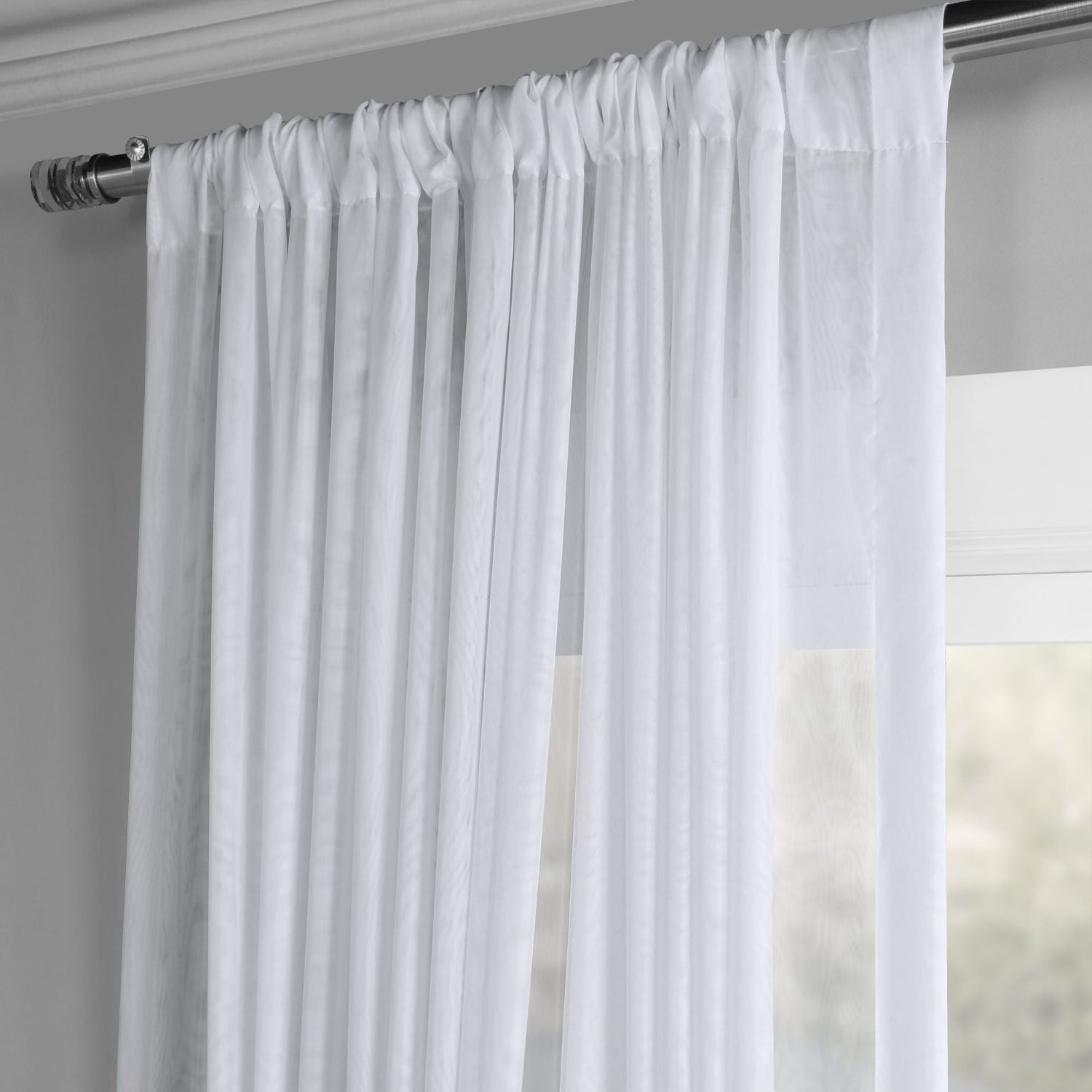 Double Layer Sheer White Single Curtain Panels Regarding Famous Exclusive Fabrics Double Layer Sheer White Single Curtain Panel (View 2 of 20)