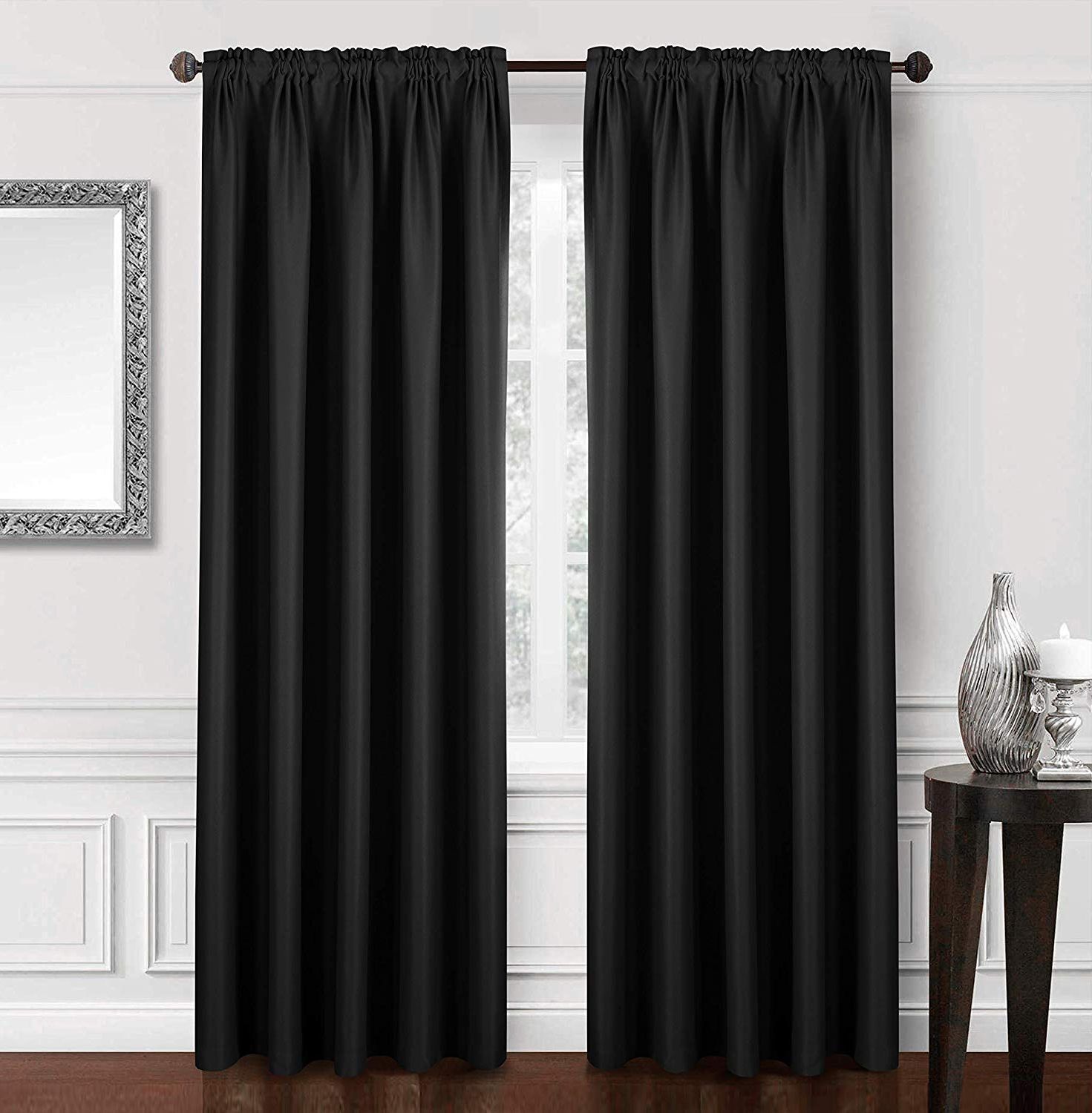 Dreaming Casa Solid Blackout Curtain For Bedroom 96 Inches Long Draperies  Window Treatment 2 Panels Black Rod Pocket 2(52" W X 96" L) Inside Famous Solid Cotton True Blackout Curtain Panels (View 17 of 20)